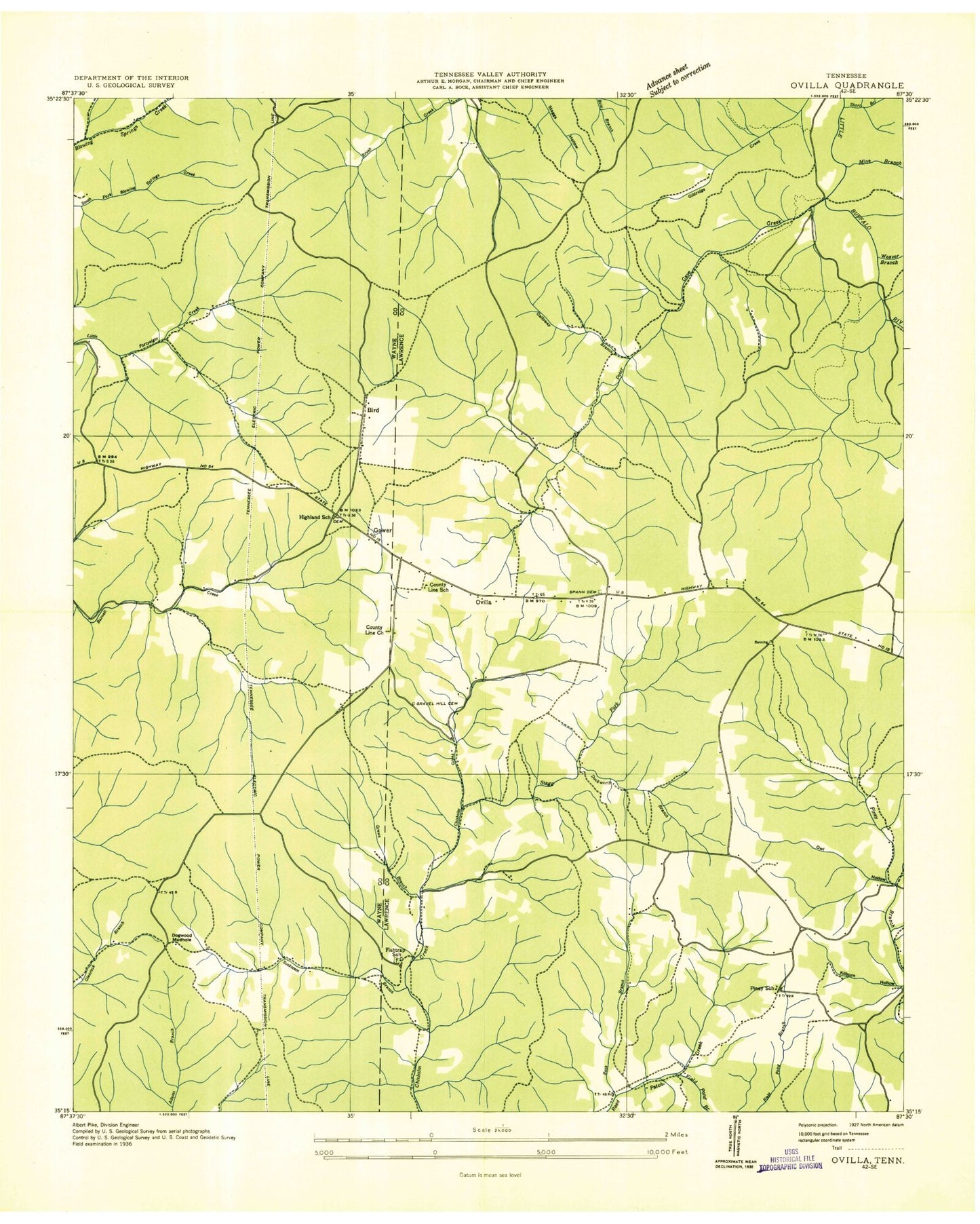 Classic USGS Ovilla Tennessee 7.5'x7.5' Topo Map Image
