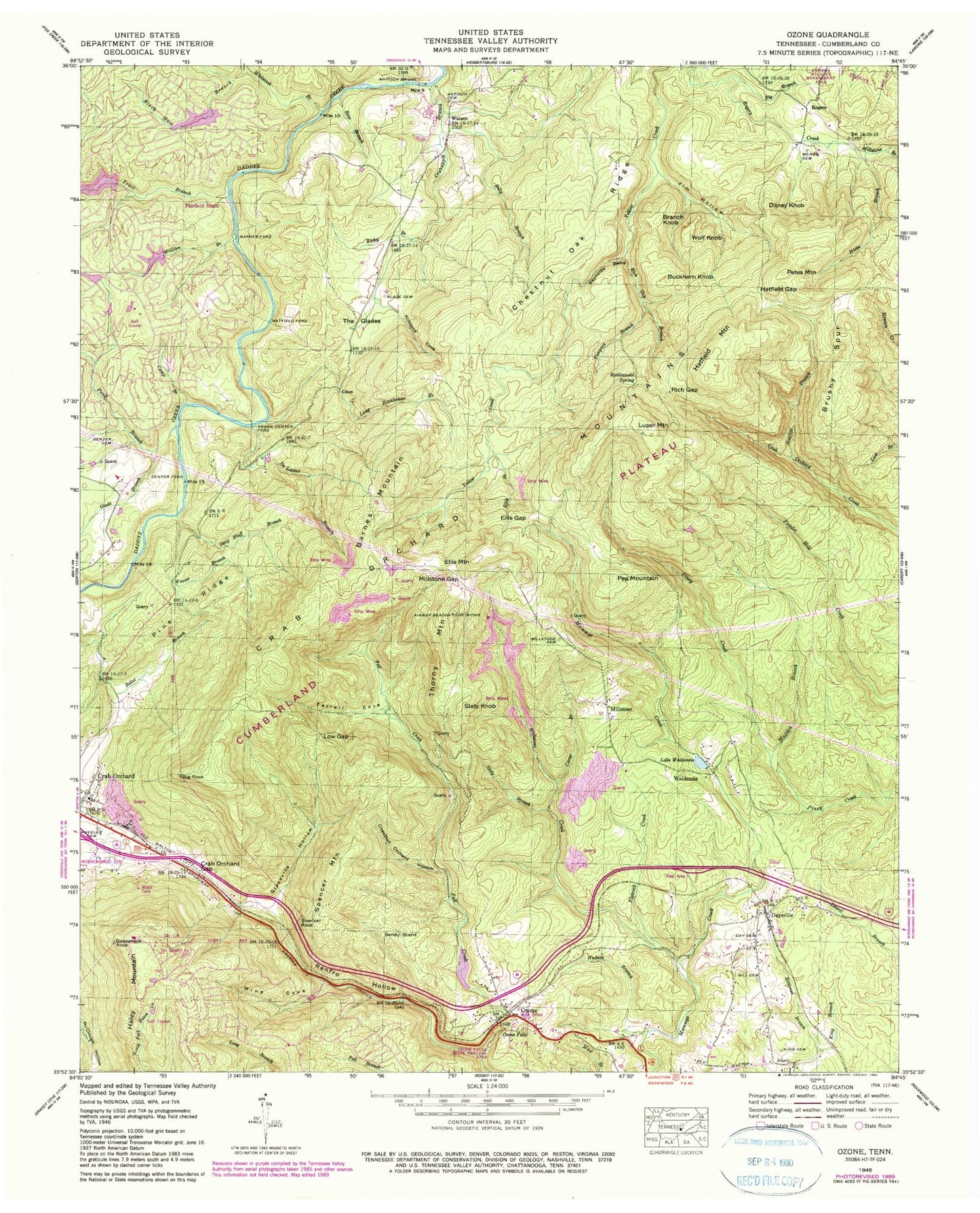 Classic USGS Ozone Tennessee 7.5'x7.5' Topo Map Image