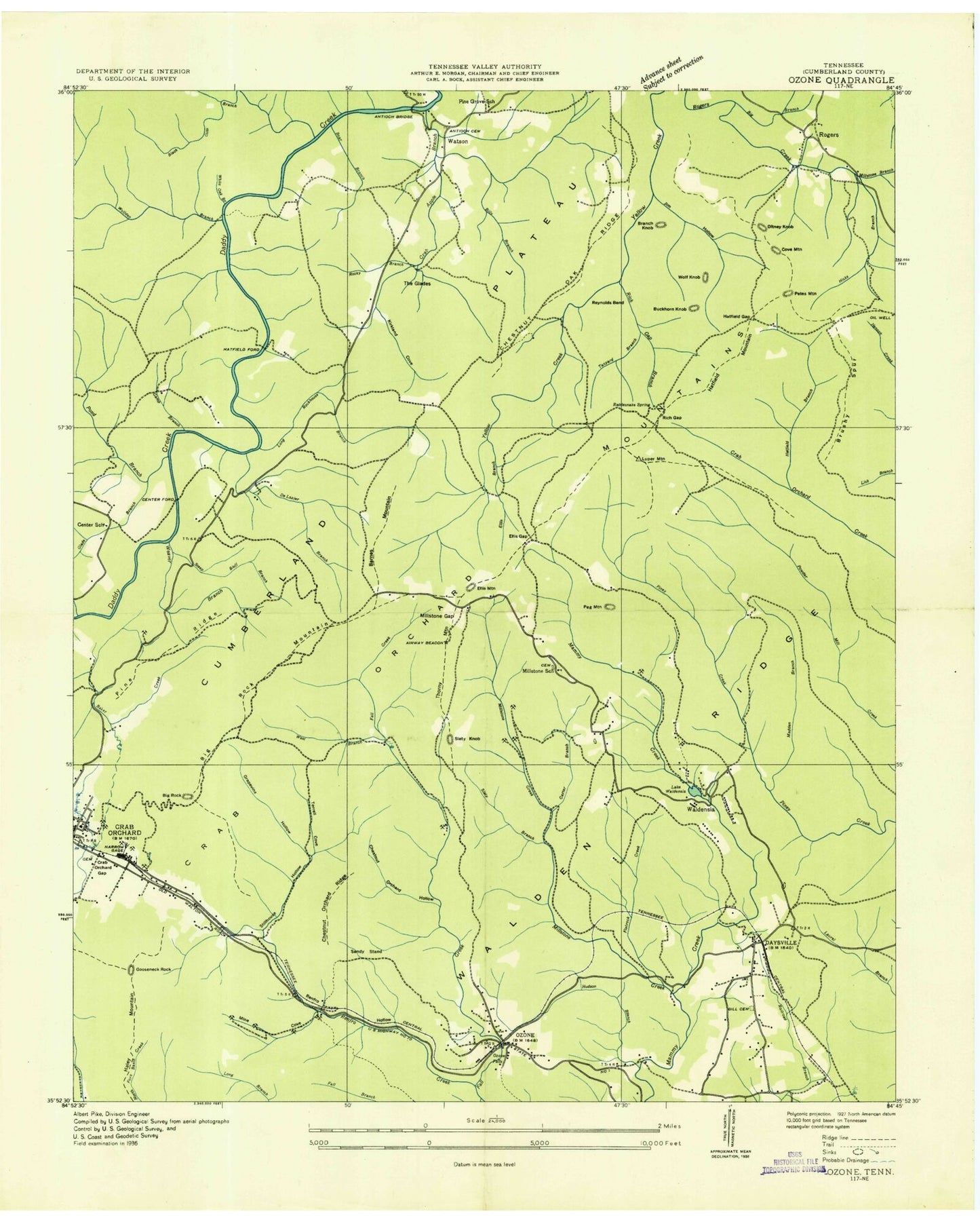 Classic USGS Ozone Tennessee 7.5'x7.5' Topo Map Image
