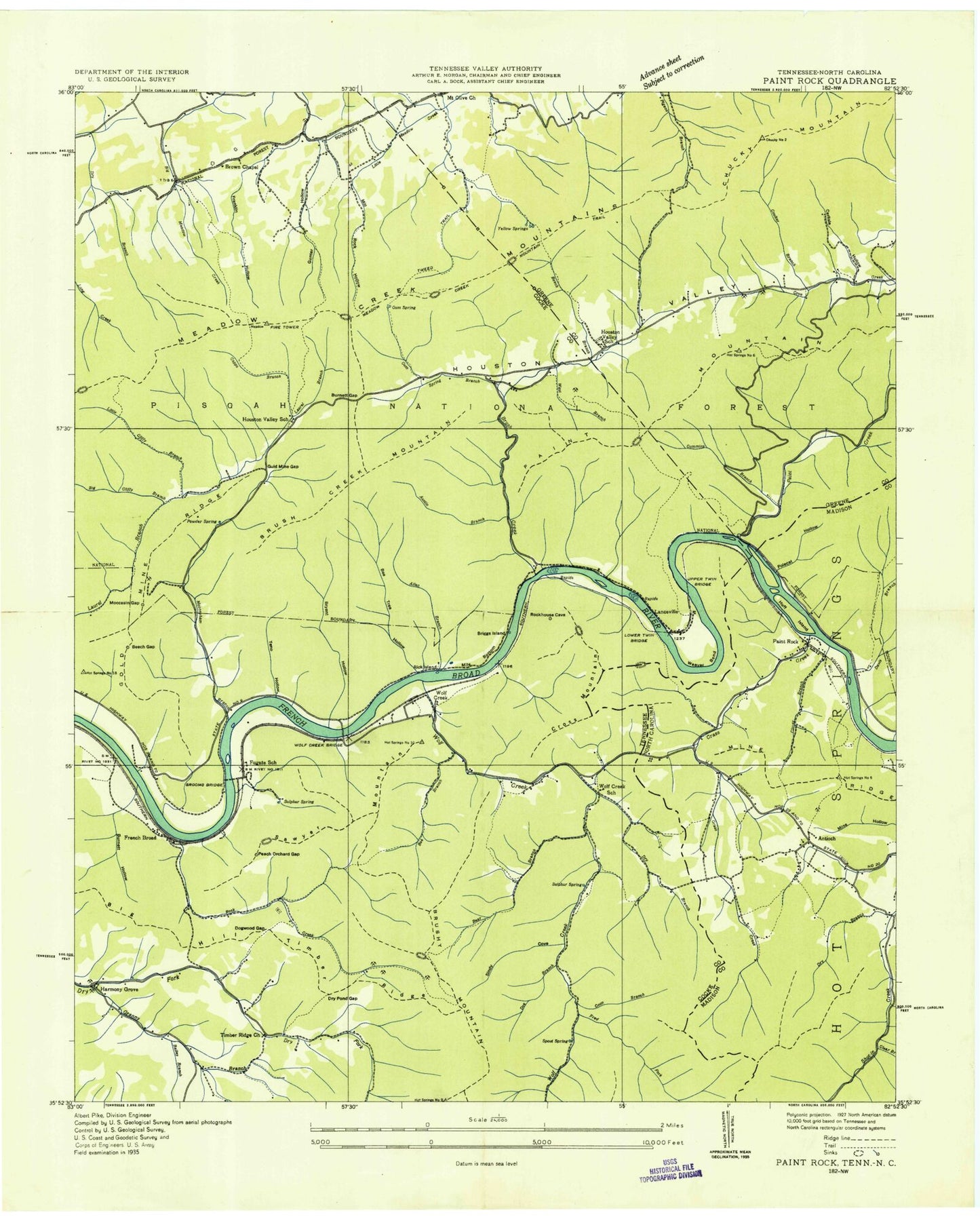 Classic USGS Paint Rock North Carolina 7.5'x7.5' Topo Map Image