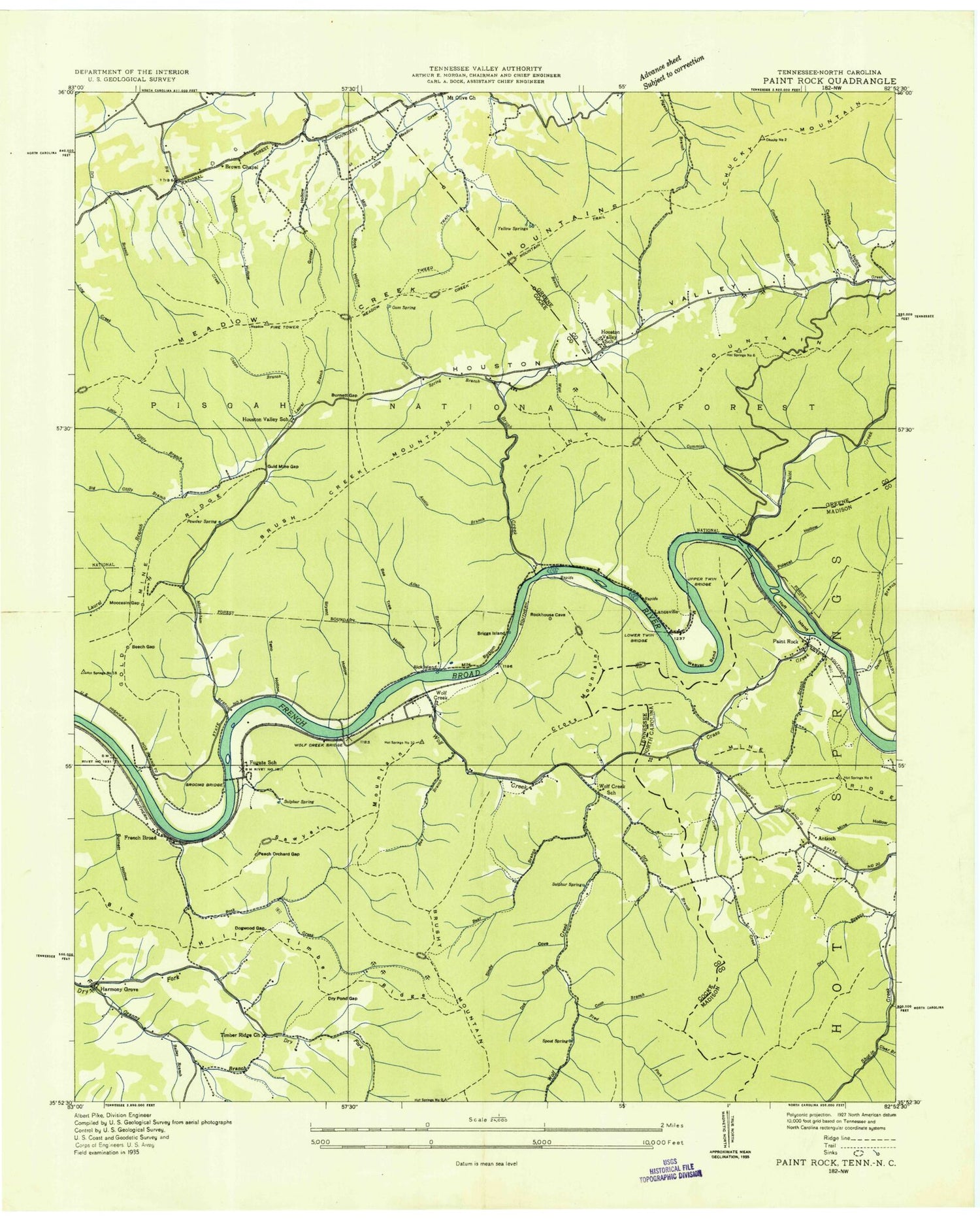 Classic USGS Paint Rock North Carolina 7.5'x7.5' Topo Map Image