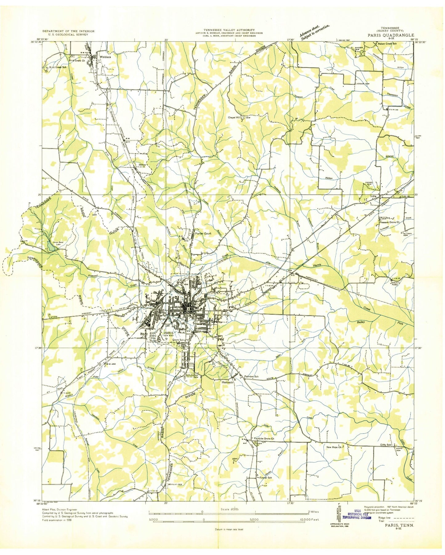 Classic USGS Paris Tennessee 7.5'x7.5' Topo Map Image