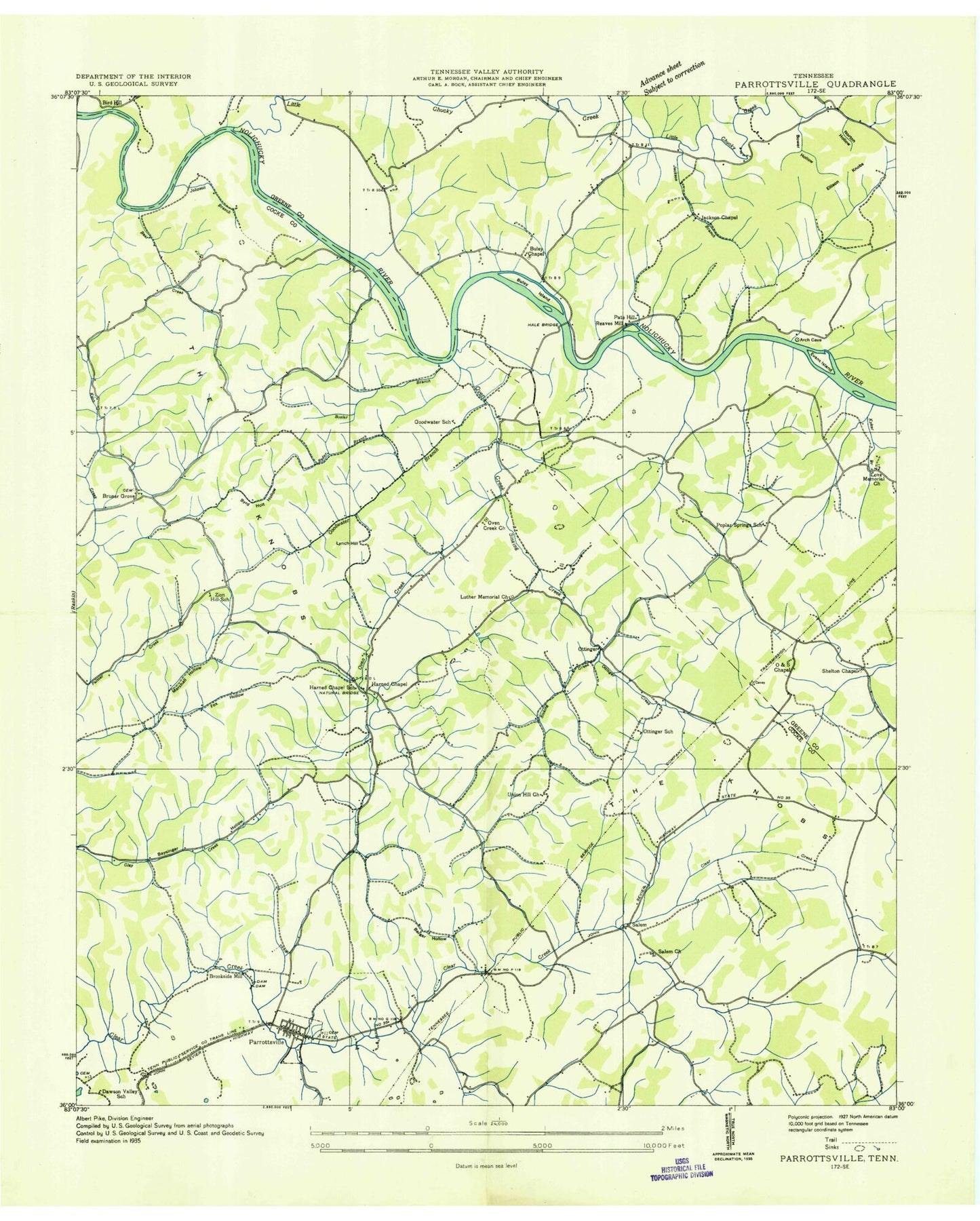Classic USGS Parrottsville Tennessee 7.5'x7.5' Topo Map Image