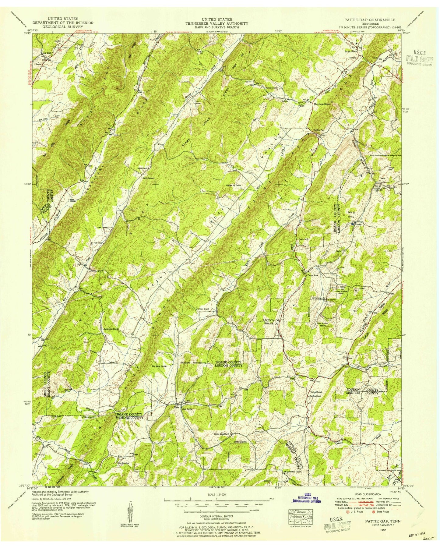 Classic USGS Pattie Gap Tennessee 7.5'x7.5' Topo Map Image