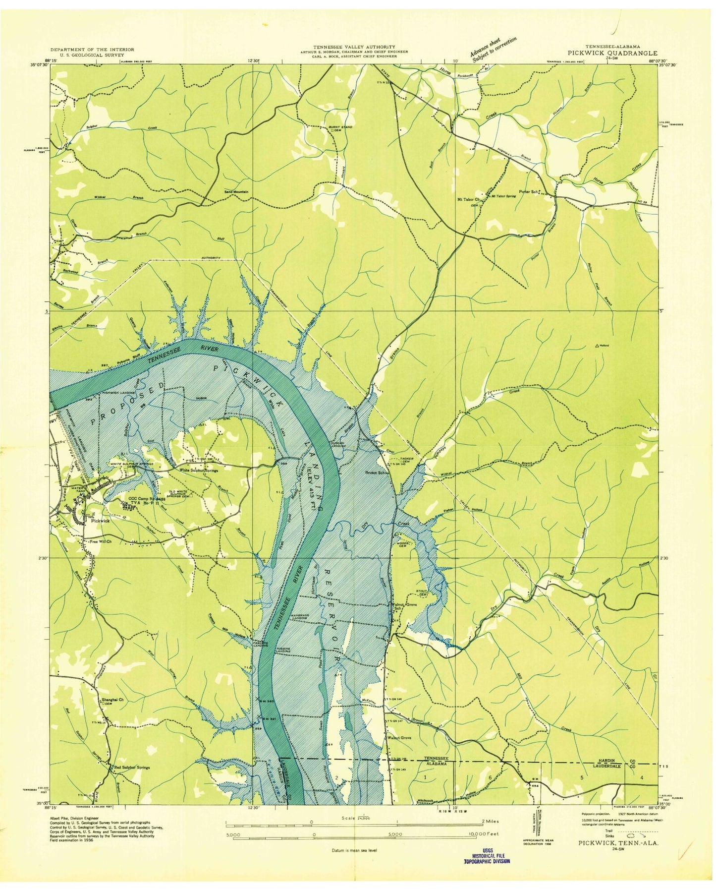 Classic USGS Pickwick Tennessee 7.5'x7.5' Topo Map Image