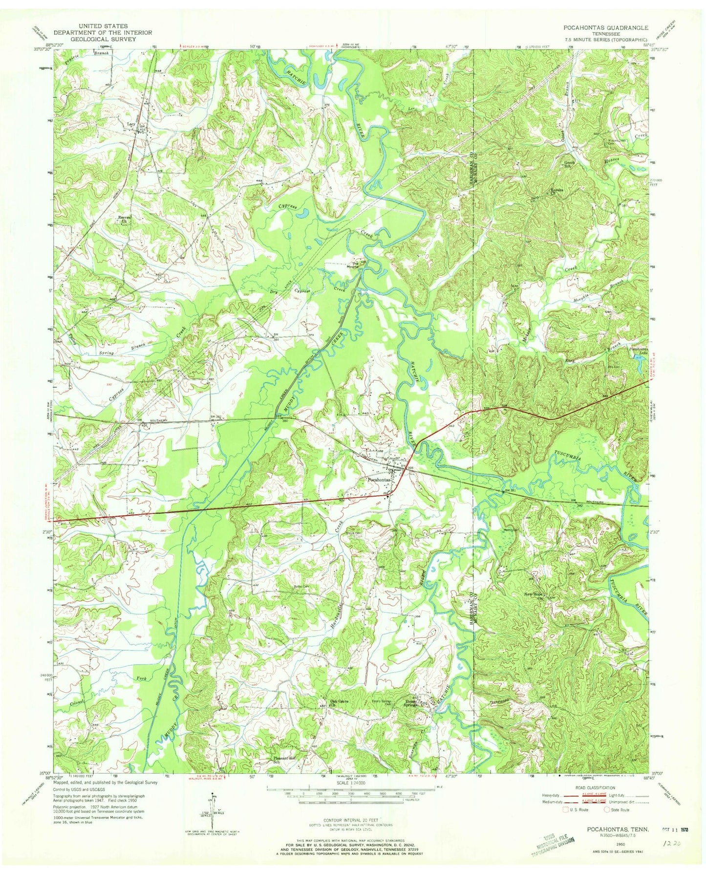 Classic USGS Pocahontas Tennessee 7.5'x7.5' Topo Map Image