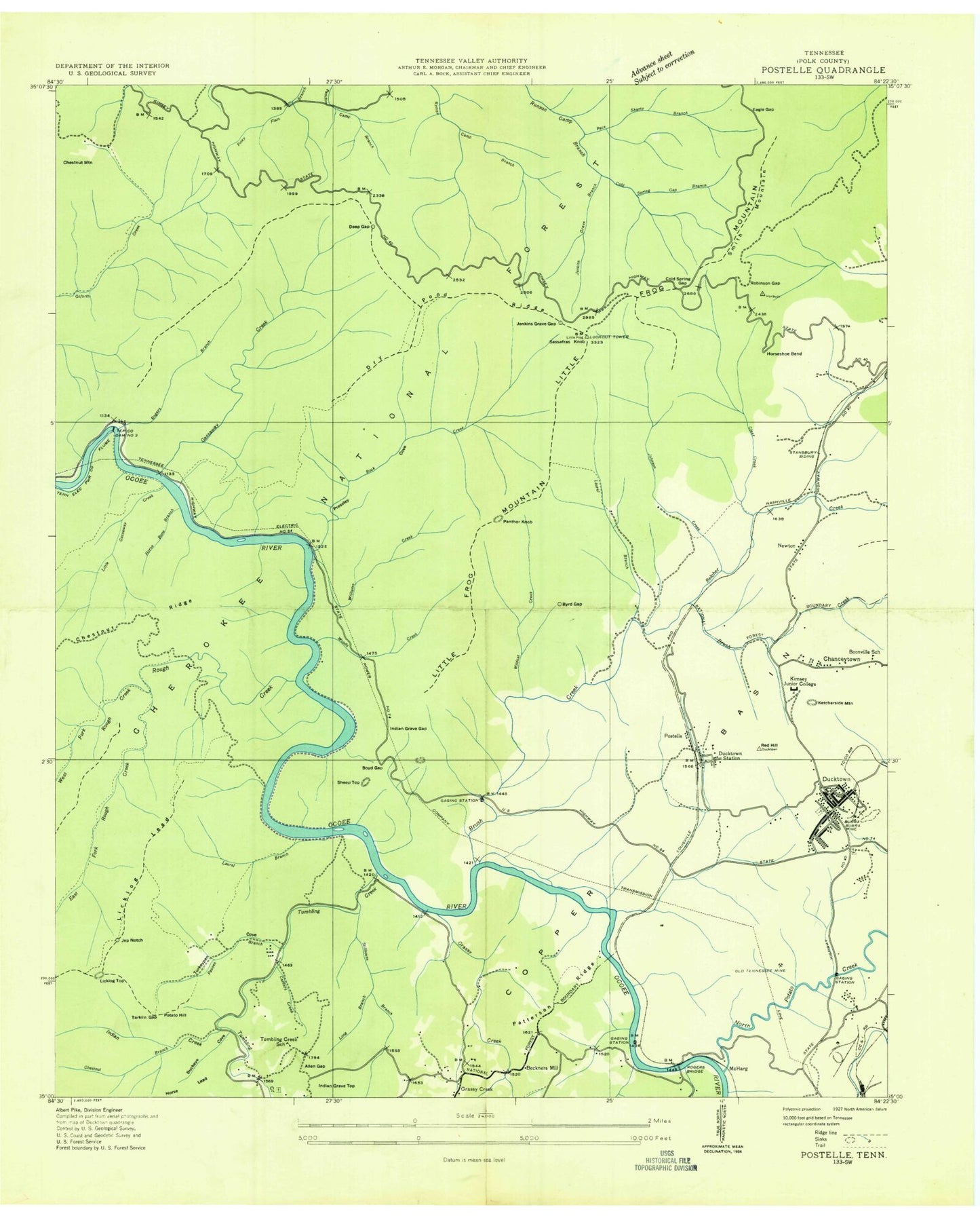 Classic USGS Ducktown Tennessee 7.5'x7.5' Topo Map Image