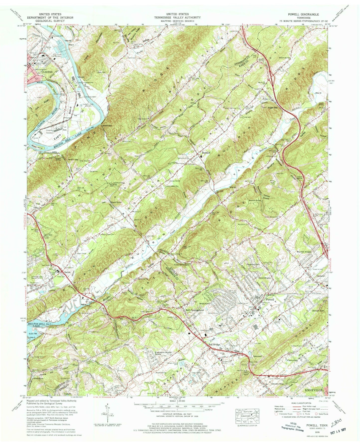 Classic USGS Powell Tennessee 7.5'x7.5' Topo Map Image
