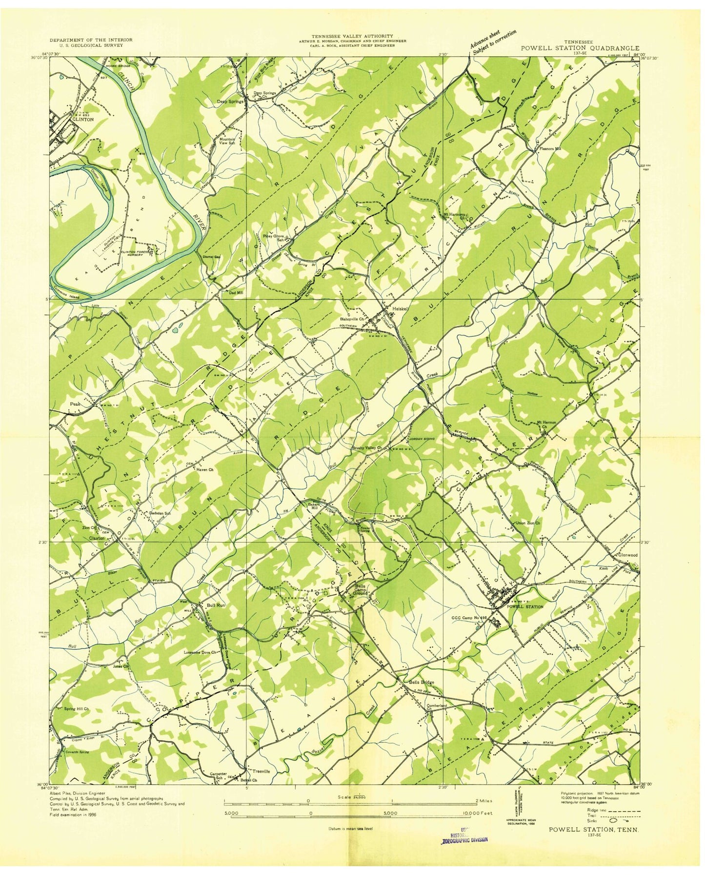 Classic USGS Powell Tennessee 7.5'x7.5' Topo Map Image