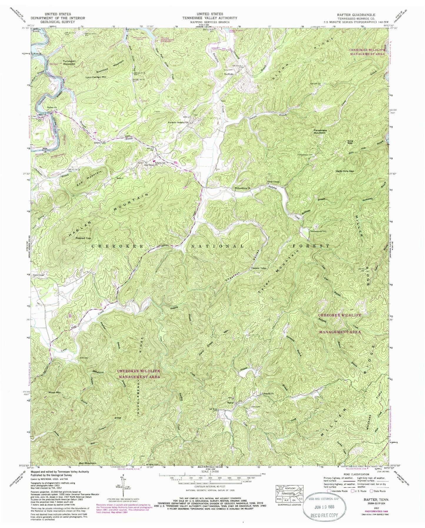 Classic USGS Rafter Tennessee 7.5'x7.5' Topo Map Image