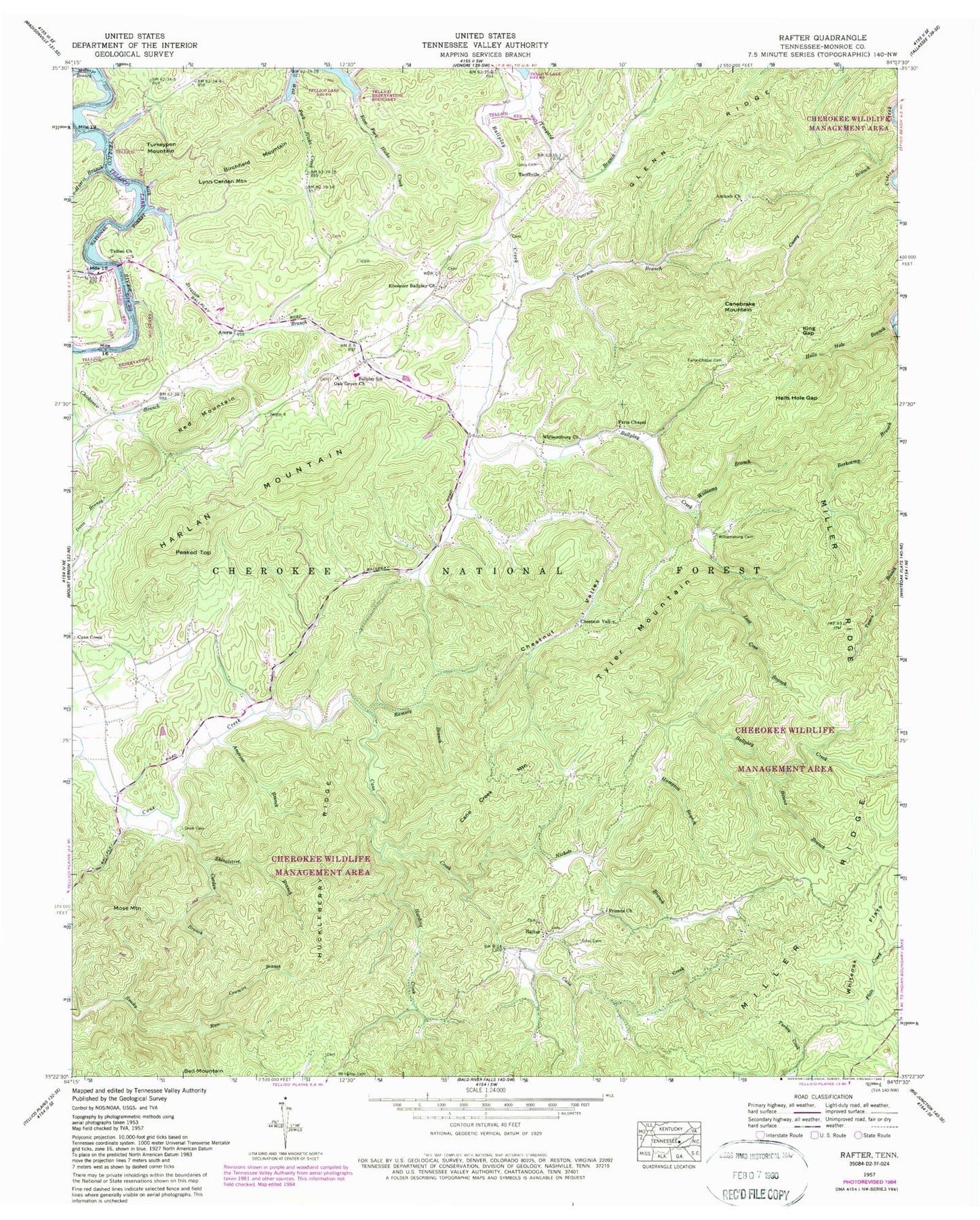 Classic USGS Rafter Tennessee 7.5'x7.5' Topo Map Image