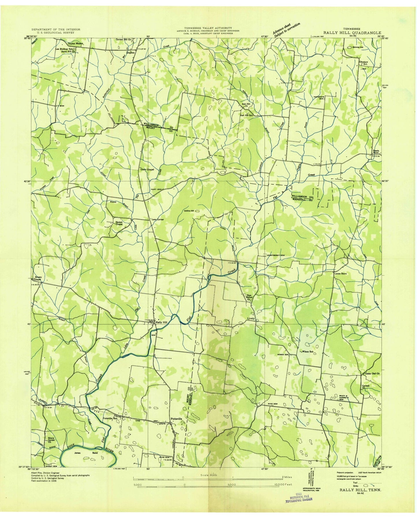 Classic USGS Rally Hill Tennessee 7.5'x7.5' Topo Map Image