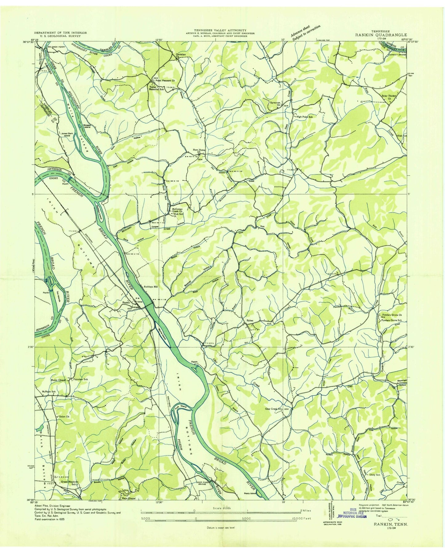 Classic USGS Rankin Tennessee 7.5'x7.5' Topo Map Image