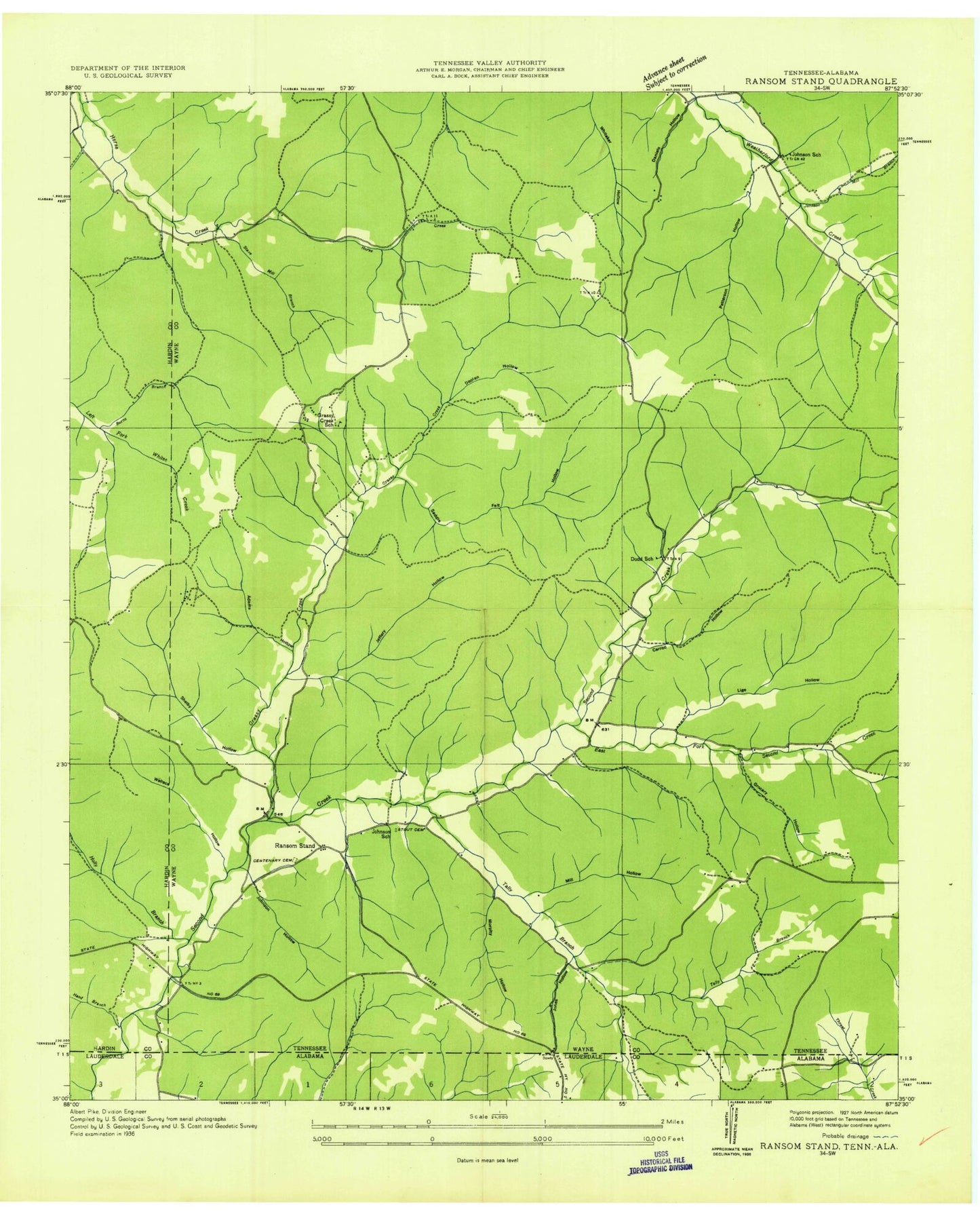 Classic USGS Ransom Stand Tennessee 7.5'x7.5' Topo Map Image