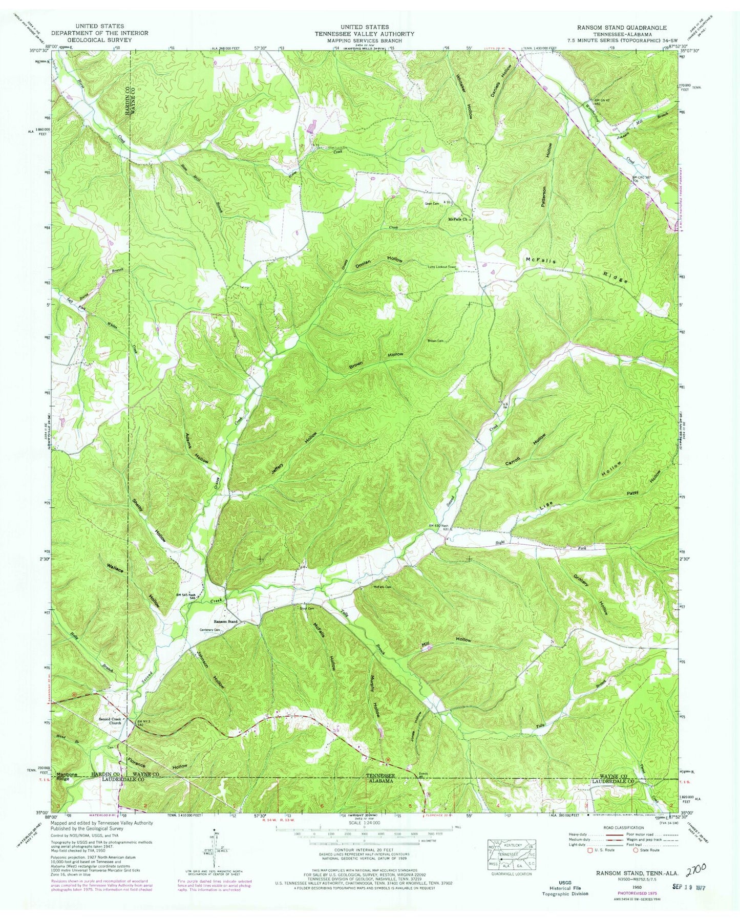 Classic USGS Ransom Stand Tennessee 7.5'x7.5' Topo Map Image