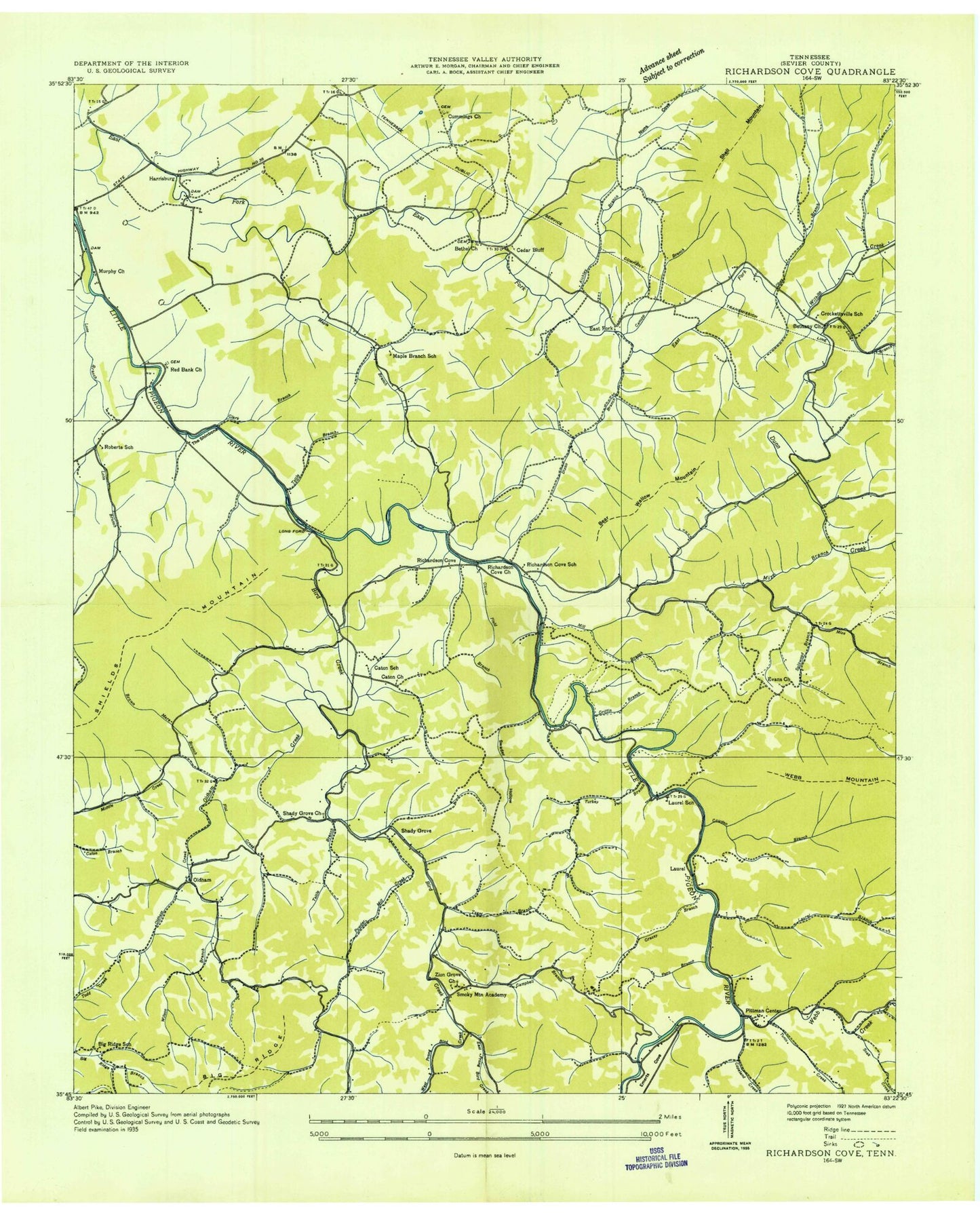Classic USGS Richardson Cove Tennessee 7.5'x7.5' Topo Map Image