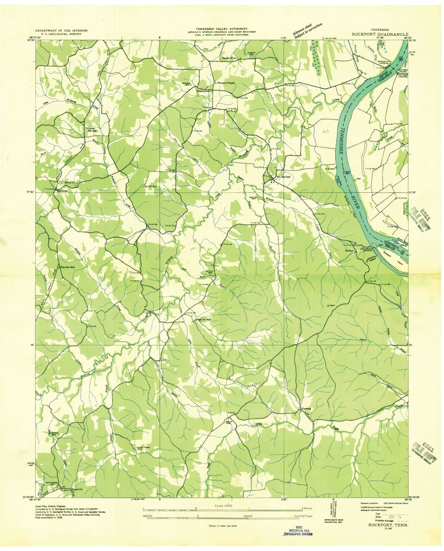 Classic USGS Rockport Tennessee 7.5'x7.5' Topo Map Image