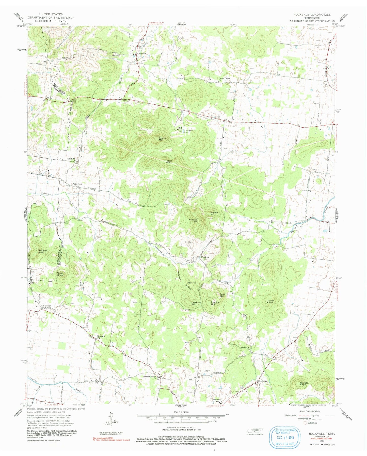 Classic USGS Rockvale Tennessee 7.5'x7.5' Topo Map Image