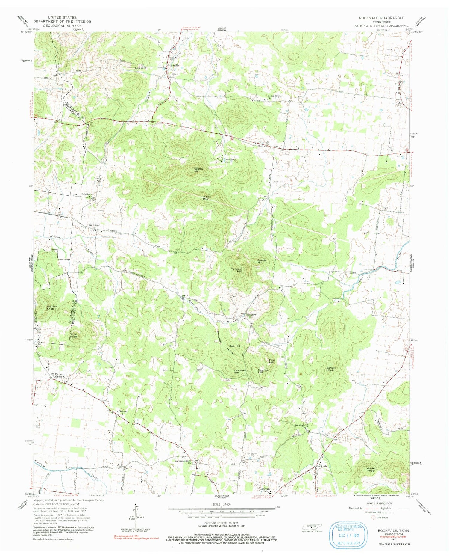 Classic USGS Rockvale Tennessee 7.5'x7.5' Topo Map Image