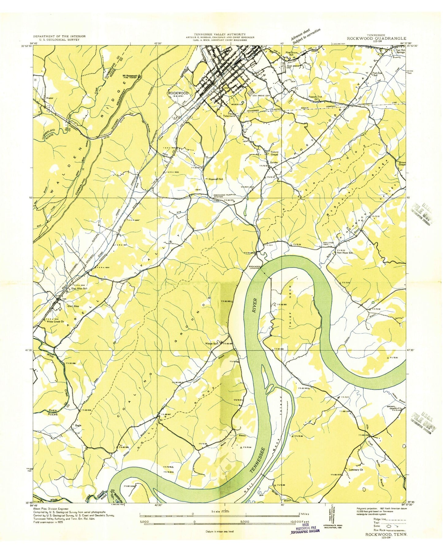 Classic USGS Rockwood Tennessee 7.5'x7.5' Topo Map Image