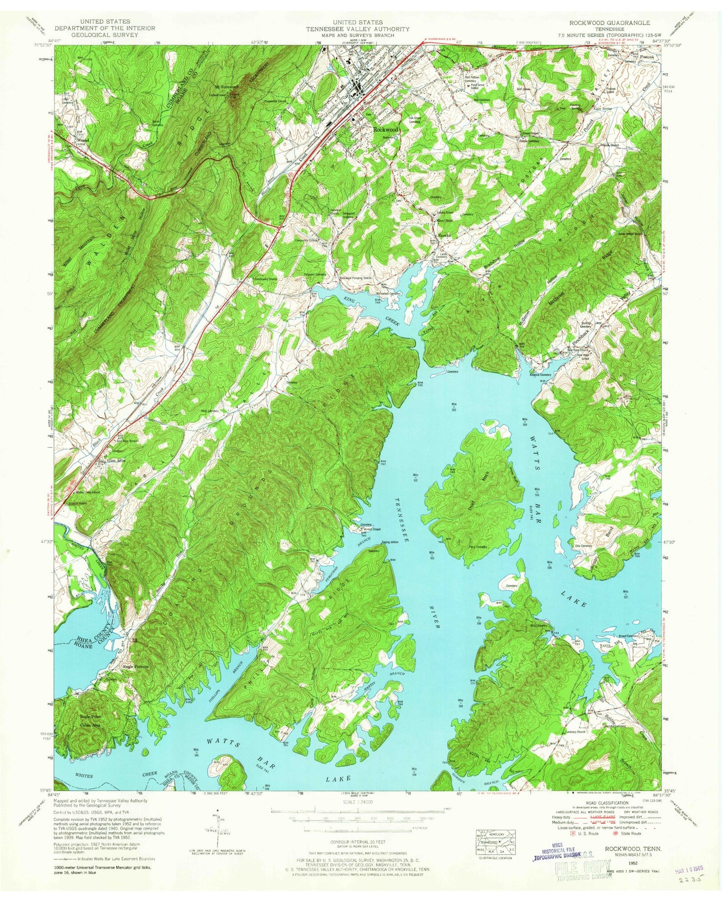 Classic USGS Rockwood Tennessee 7.5'x7.5' Topo Map Image