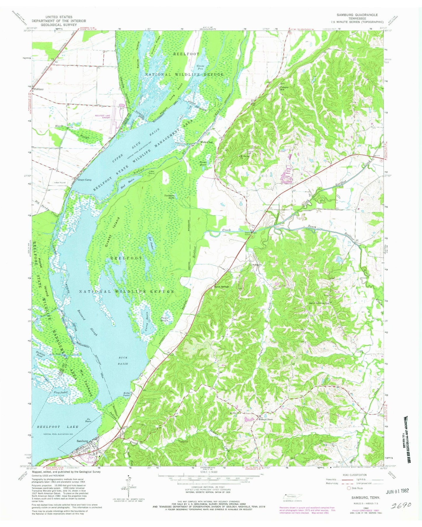 Classic USGS Samburg Tennessee 7.5'x7.5' Topo Map Image