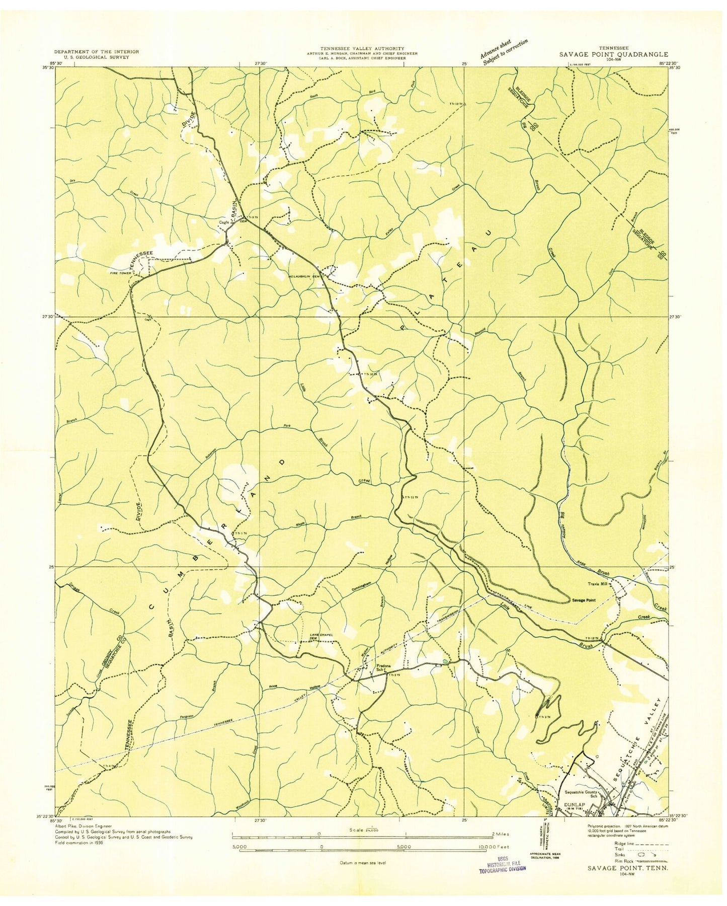 Classic USGS Savage Point Tennessee 7.5'x7.5' Topo Map Image