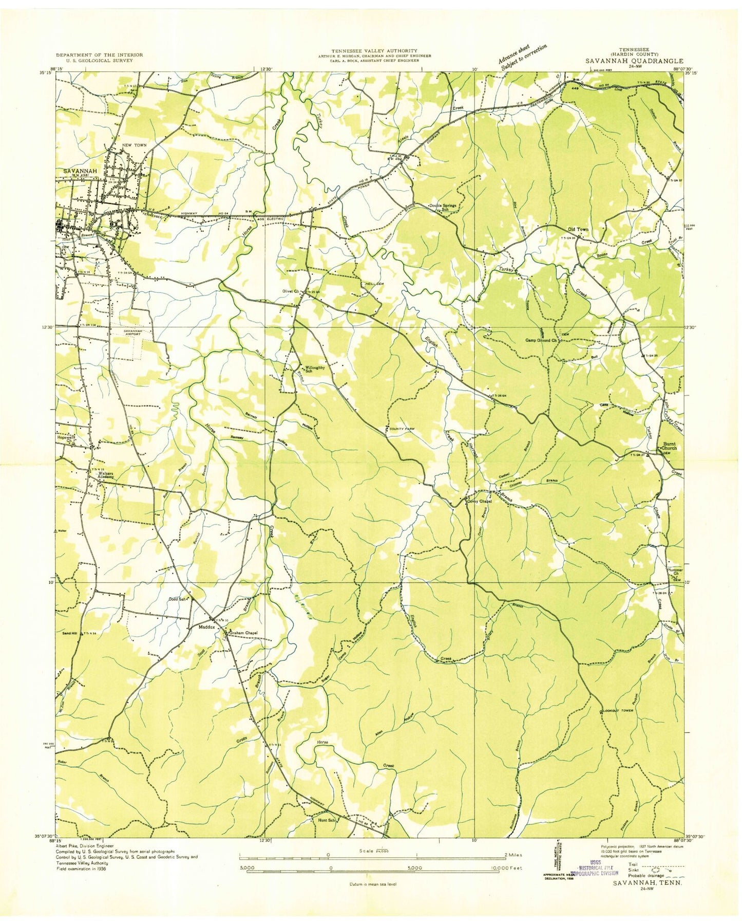 Classic USGS Savannah Tennessee 7.5'x7.5' Topo Map Image