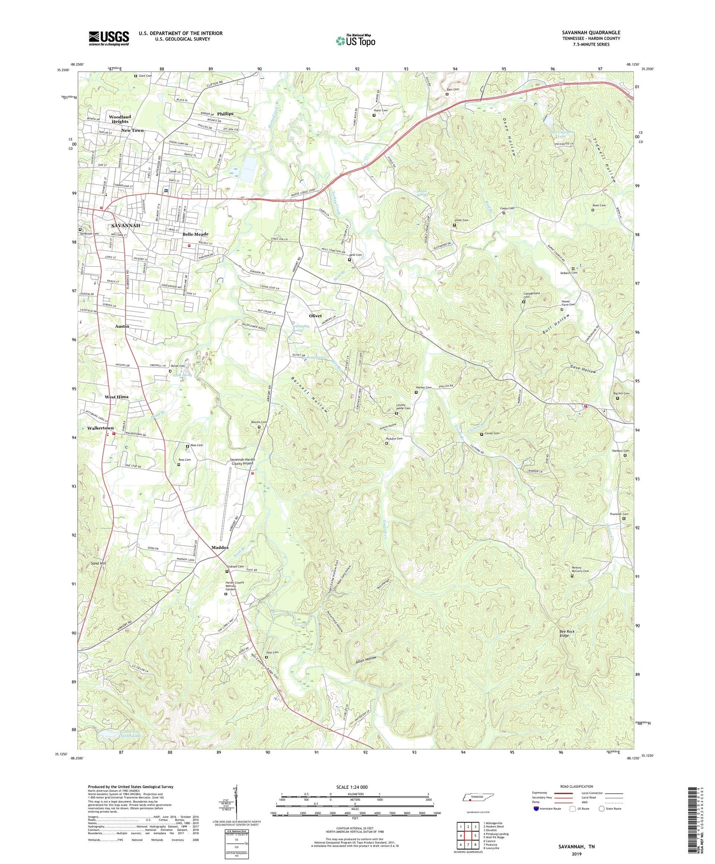 Savannah Tennessee US Topo Map Image