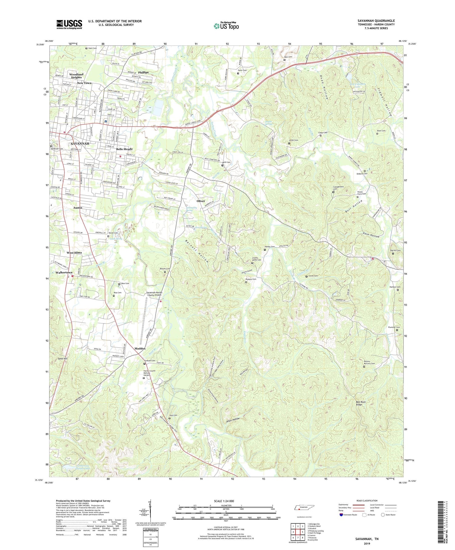 Savannah Tennessee US Topo Map Image