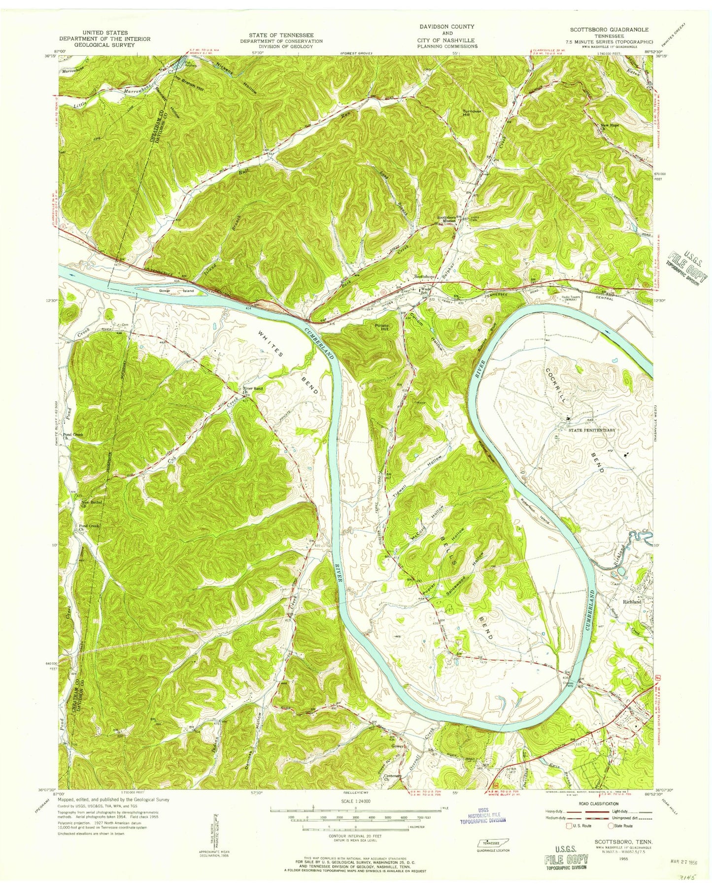 Classic USGS Scottsboro Tennessee 7.5'x7.5' Topo Map Image