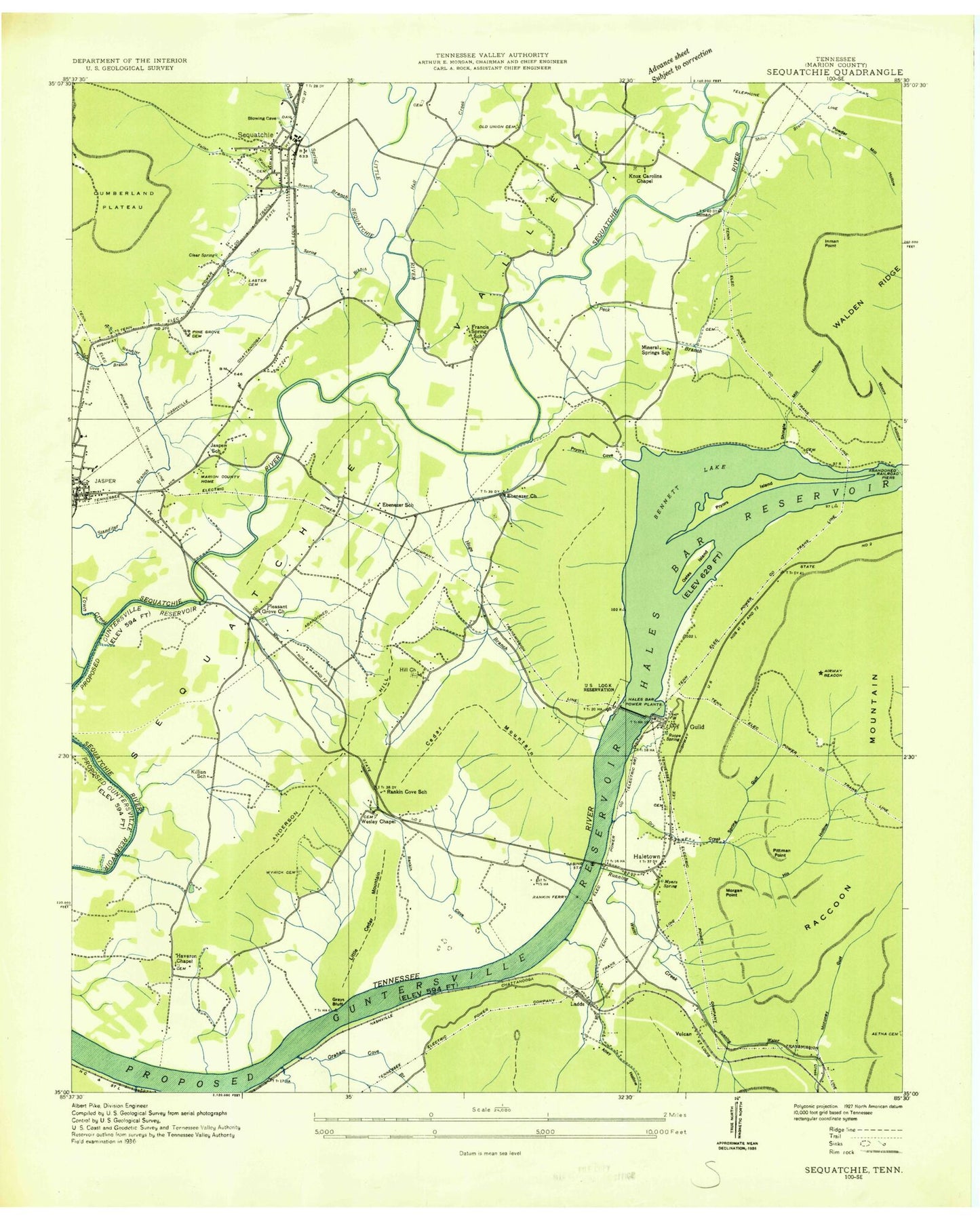 Classic USGS Sequatchie Tennessee 7.5'x7.5' Topo Map Image