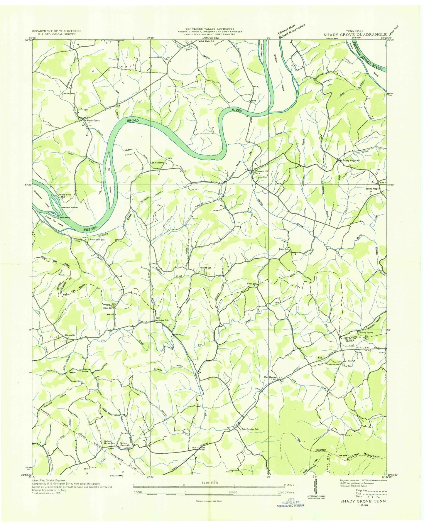 Classic USGS Shady Grove Tennessee 7.5'x7.5' Topo Map Image