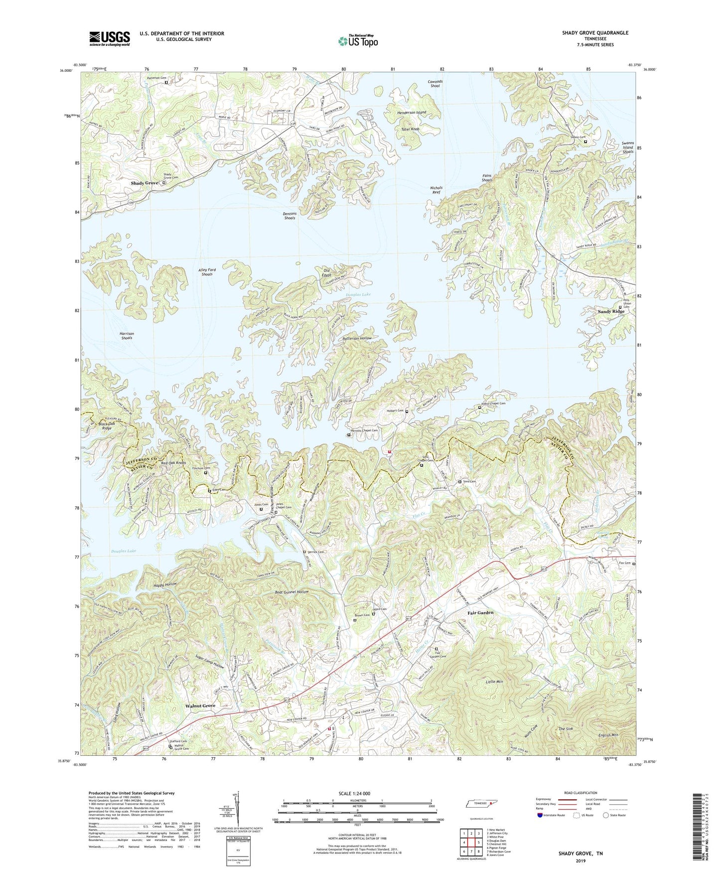 Shady Grove Tennessee US Topo Map Image