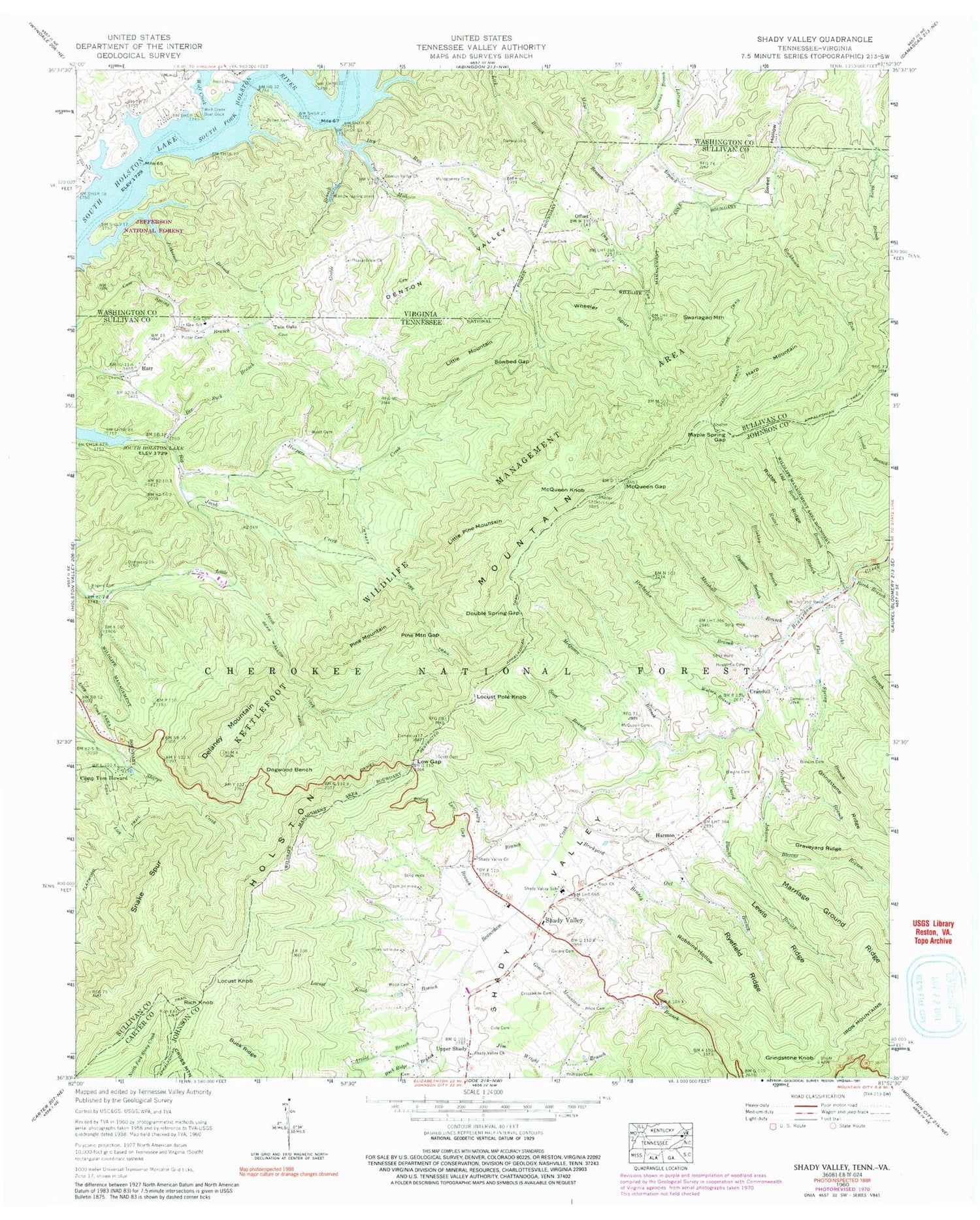 Classic USGS Shady Valley Tennessee 7.5'x7.5' Topo Map Image