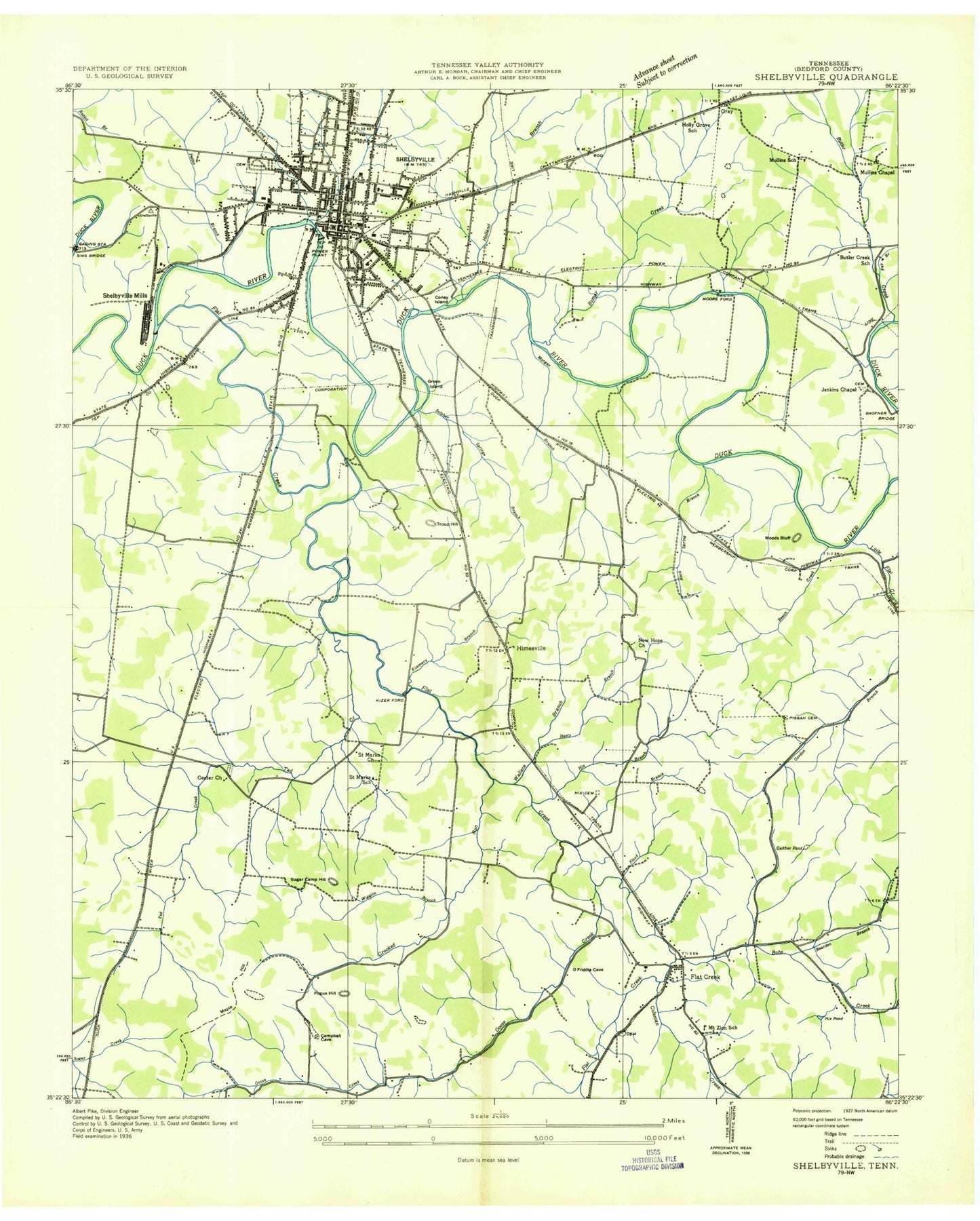 Classic USGS Shelbyville Tennessee 7.5'x7.5' Topo Map Image
