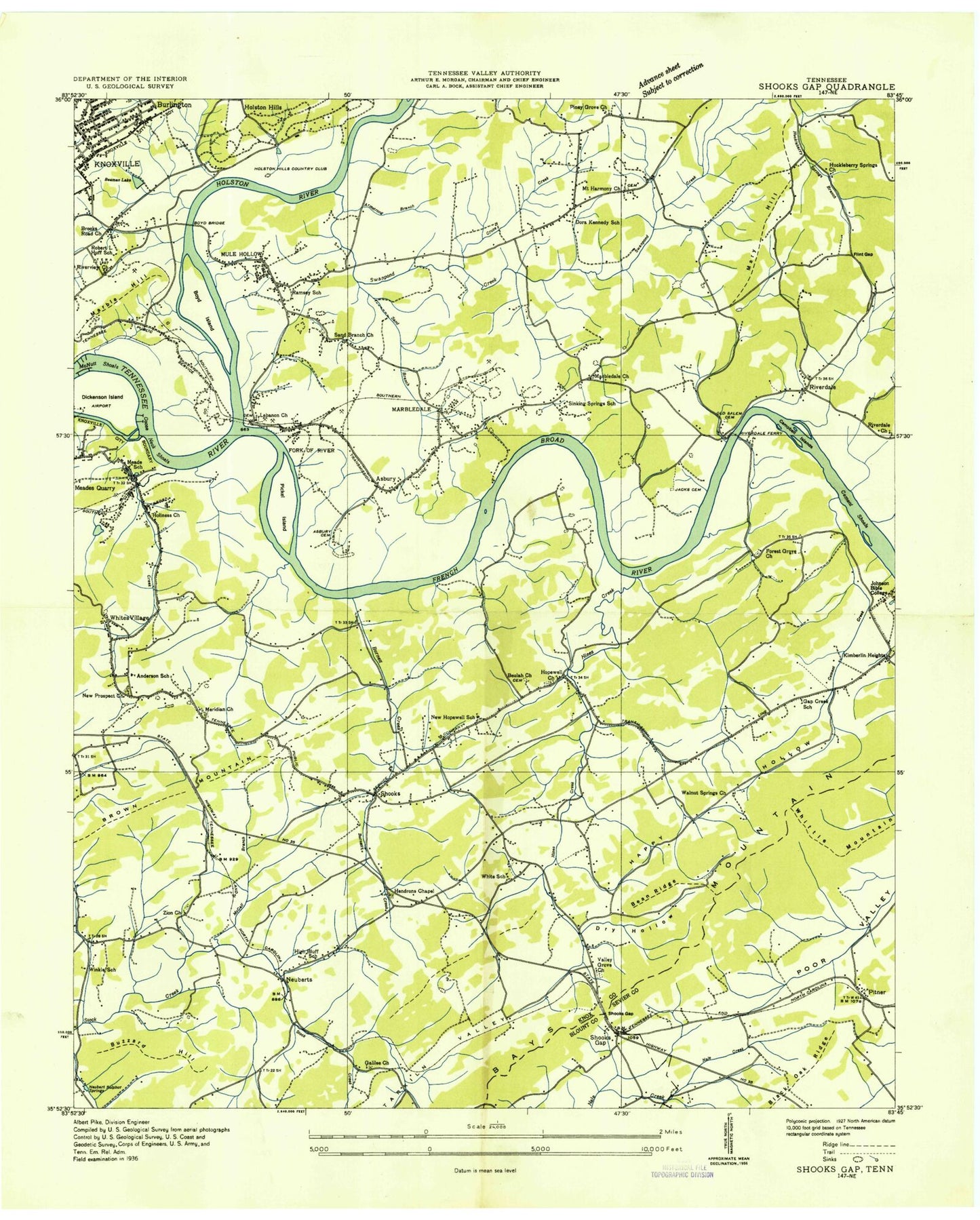 Classic USGS Shooks Gap Tennessee 7.5'x7.5' Topo Map Image