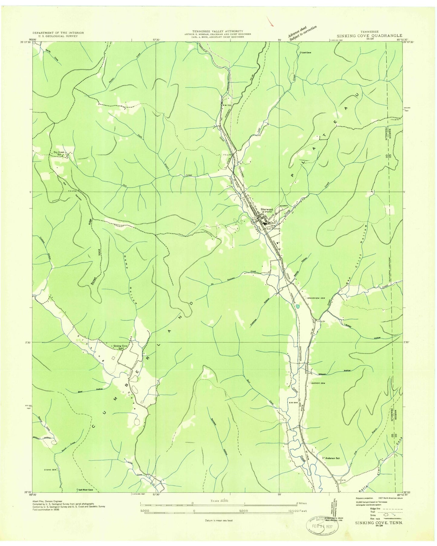 Classic USGS Sinking Cove Tennessee 7.5'x7.5' Topo Map Image