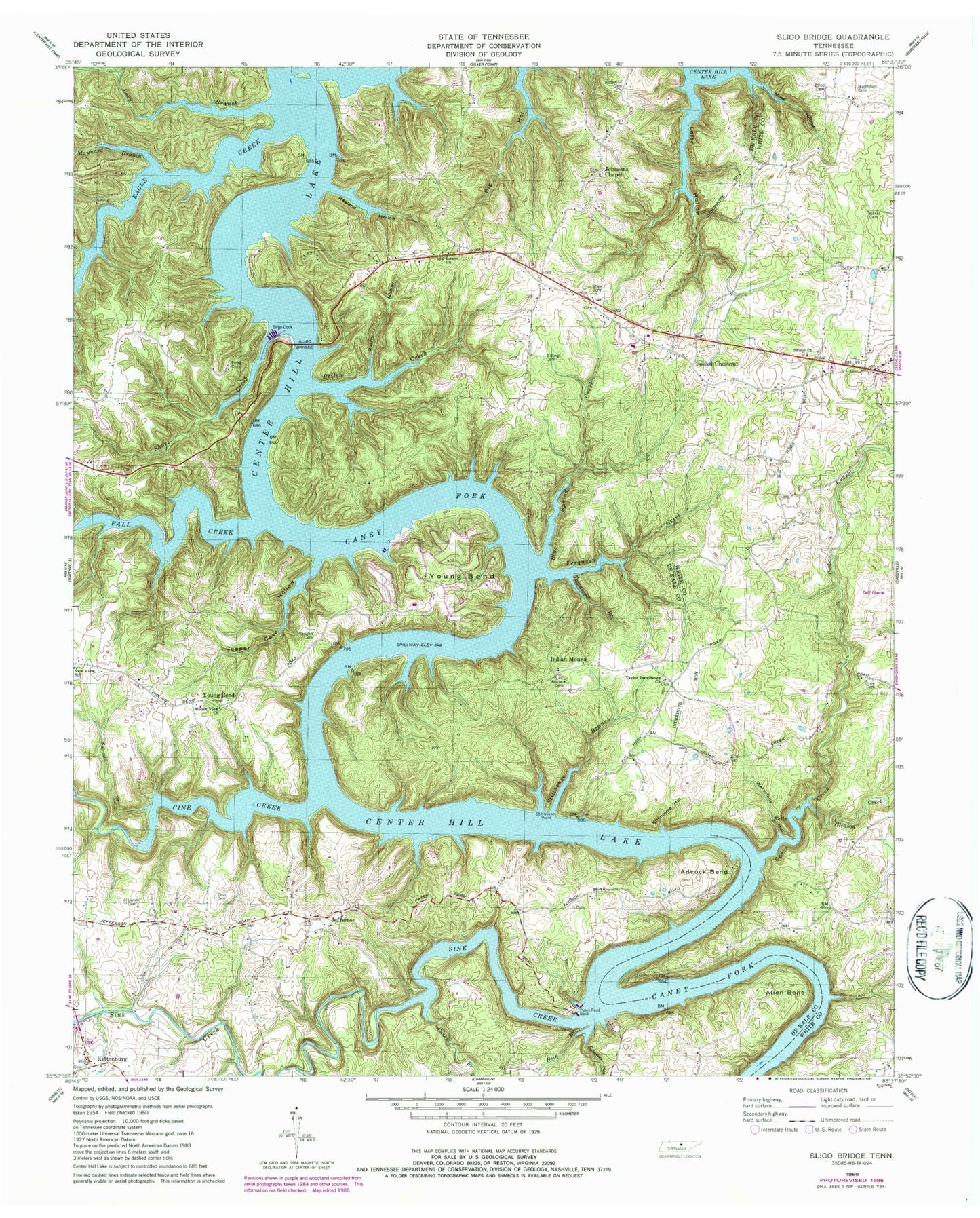 Classic USGS Sligo Bridge Tennessee 7.5'x7.5' Topo Map Image