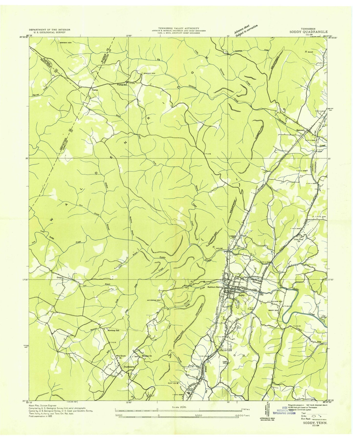 Classic USGS Soddy Tennessee 7.5'x7.5' Topo Map Image