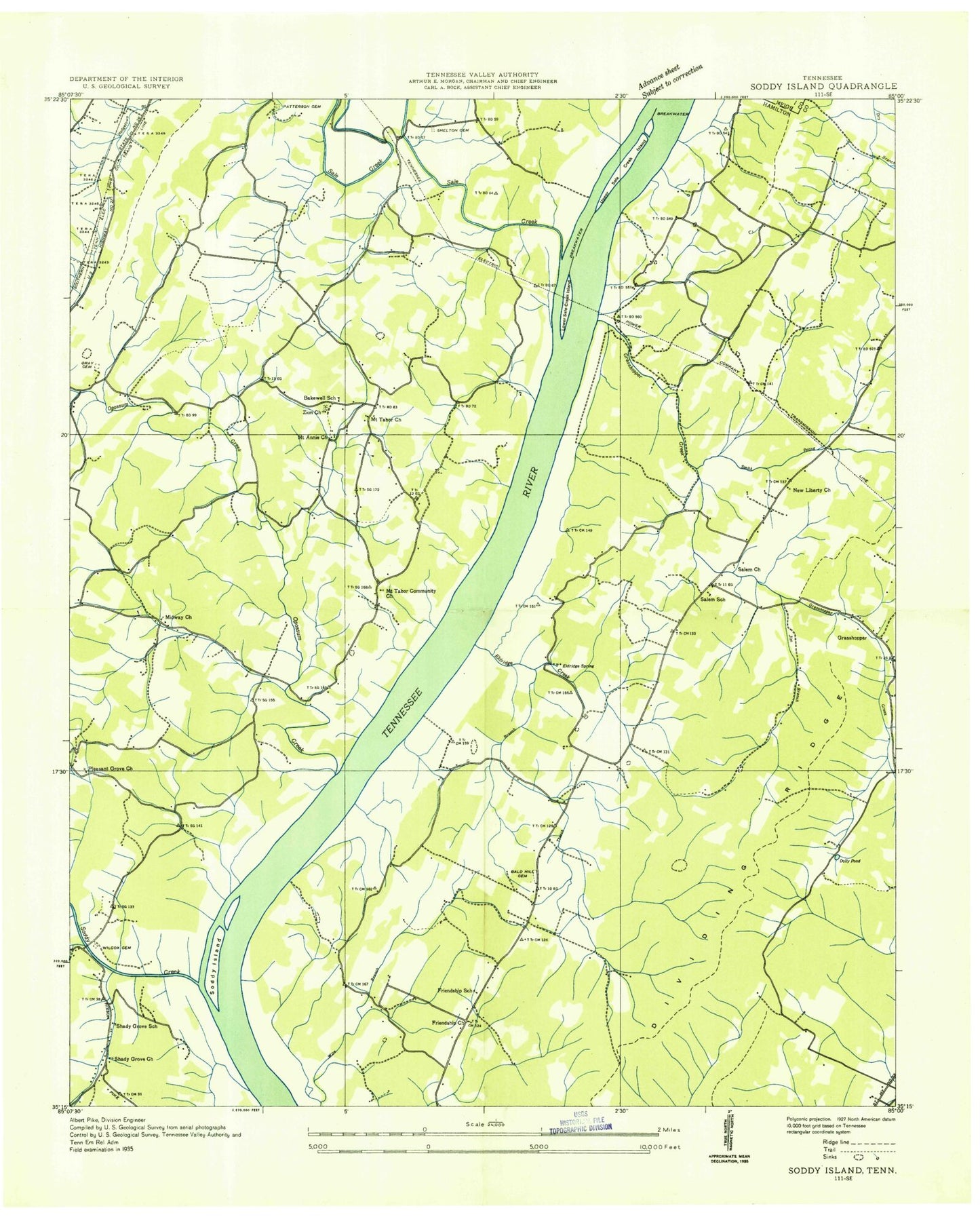 Classic USGS Grasshopper Creek Tennessee 7.5'x7.5' Topo Map Image