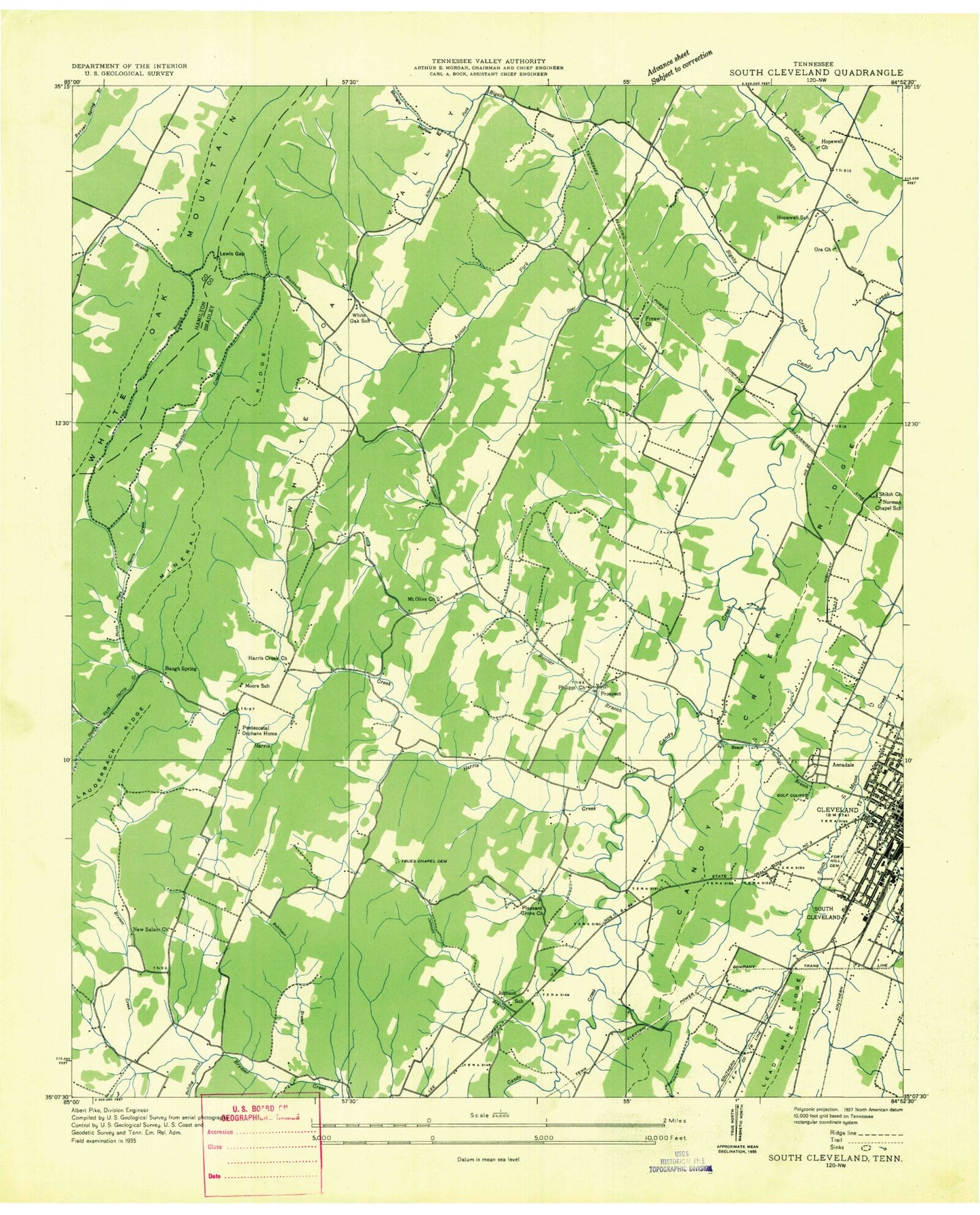 Classic USGS South Cleveland Tennessee 7.5'x7.5' Topo Map Image