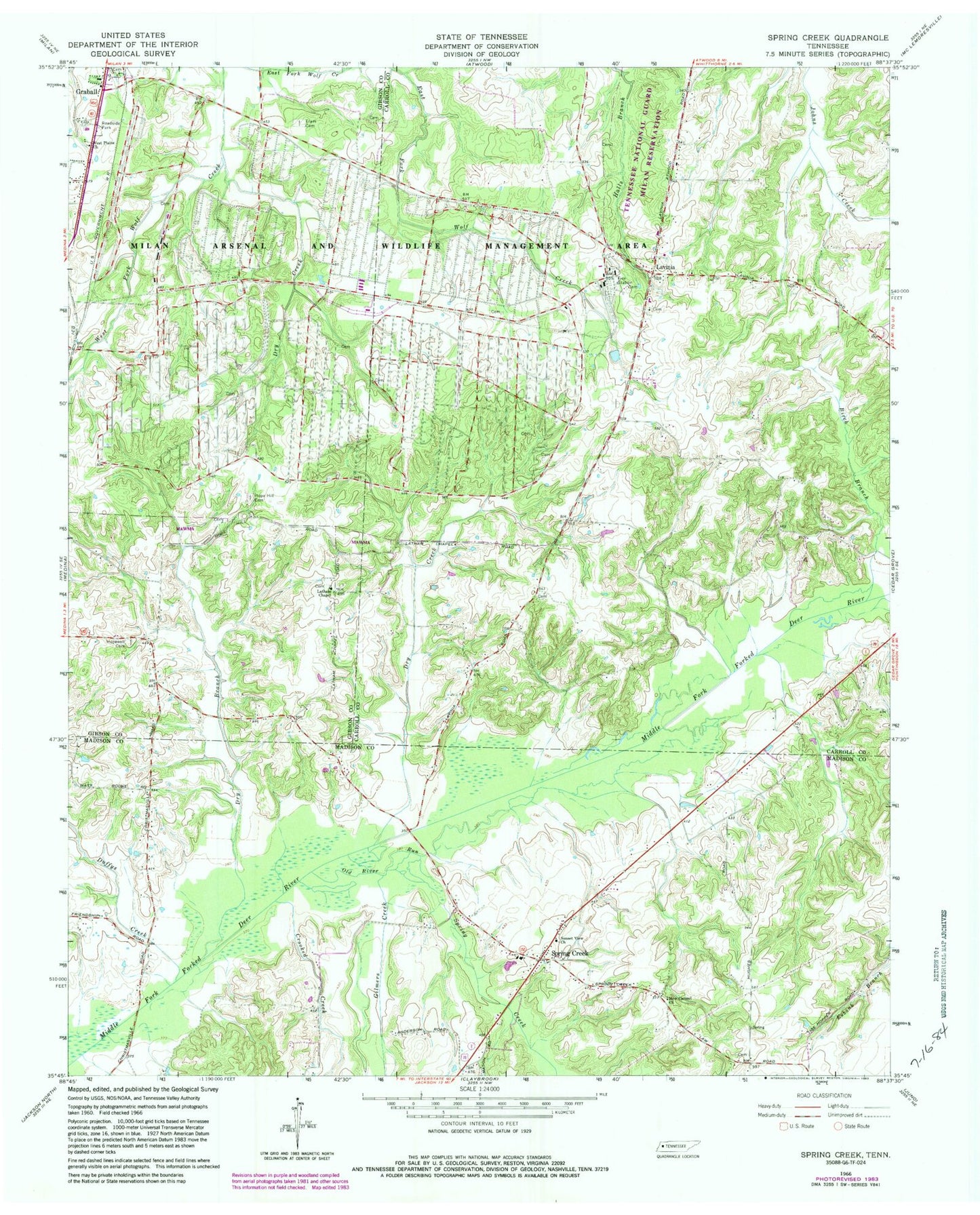 Classic USGS Spring Creek Tennessee 7.5'x7.5' Topo Map Image