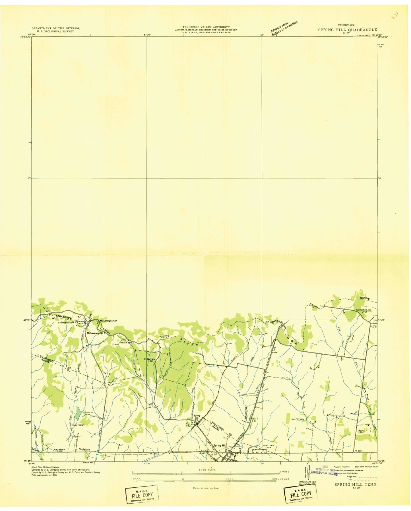 Classic USGS Spring Hill Tennessee 7.5'x7.5' Topo Map Image