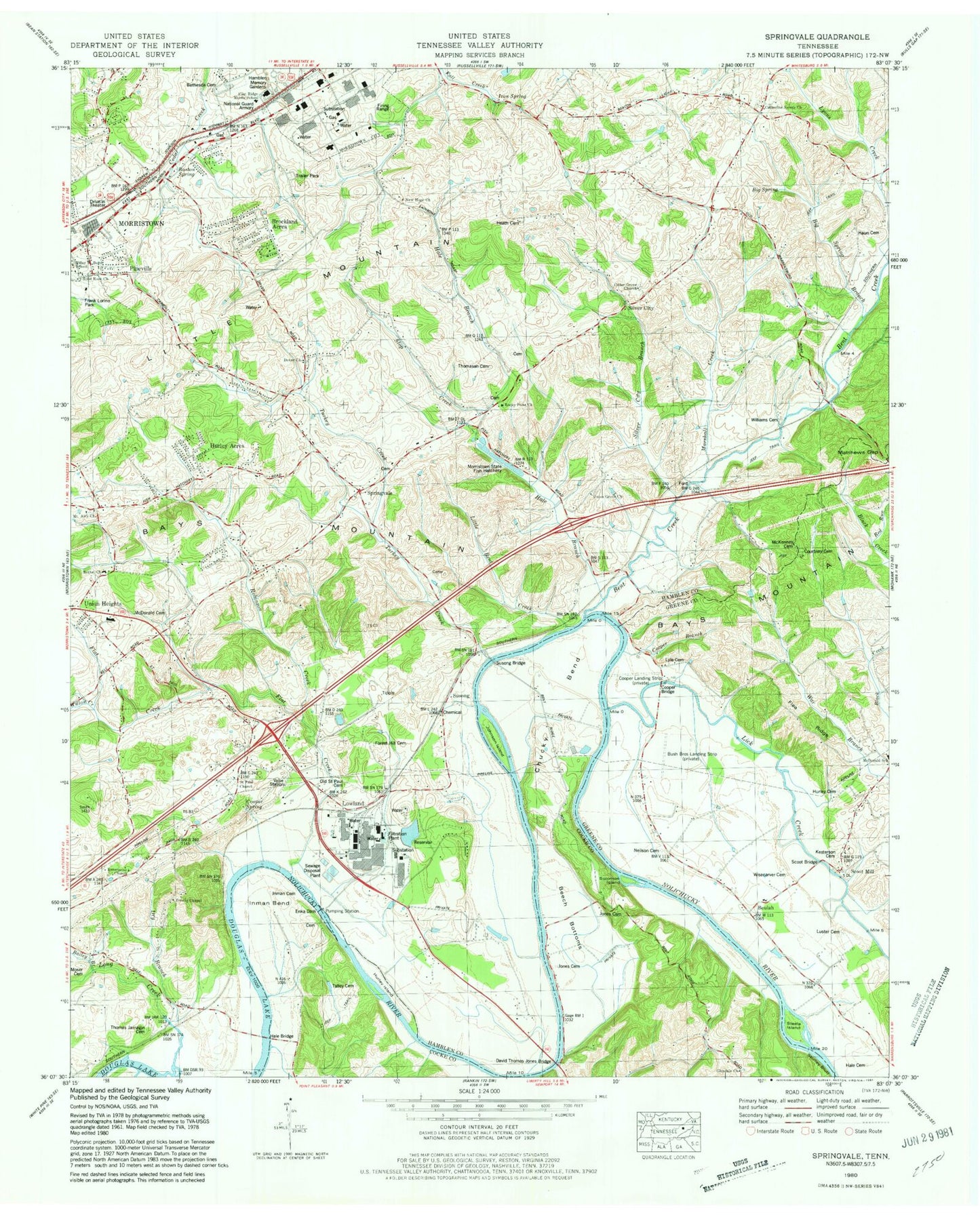 Classic USGS Springvale Tennessee 7.5'x7.5' Topo Map Image