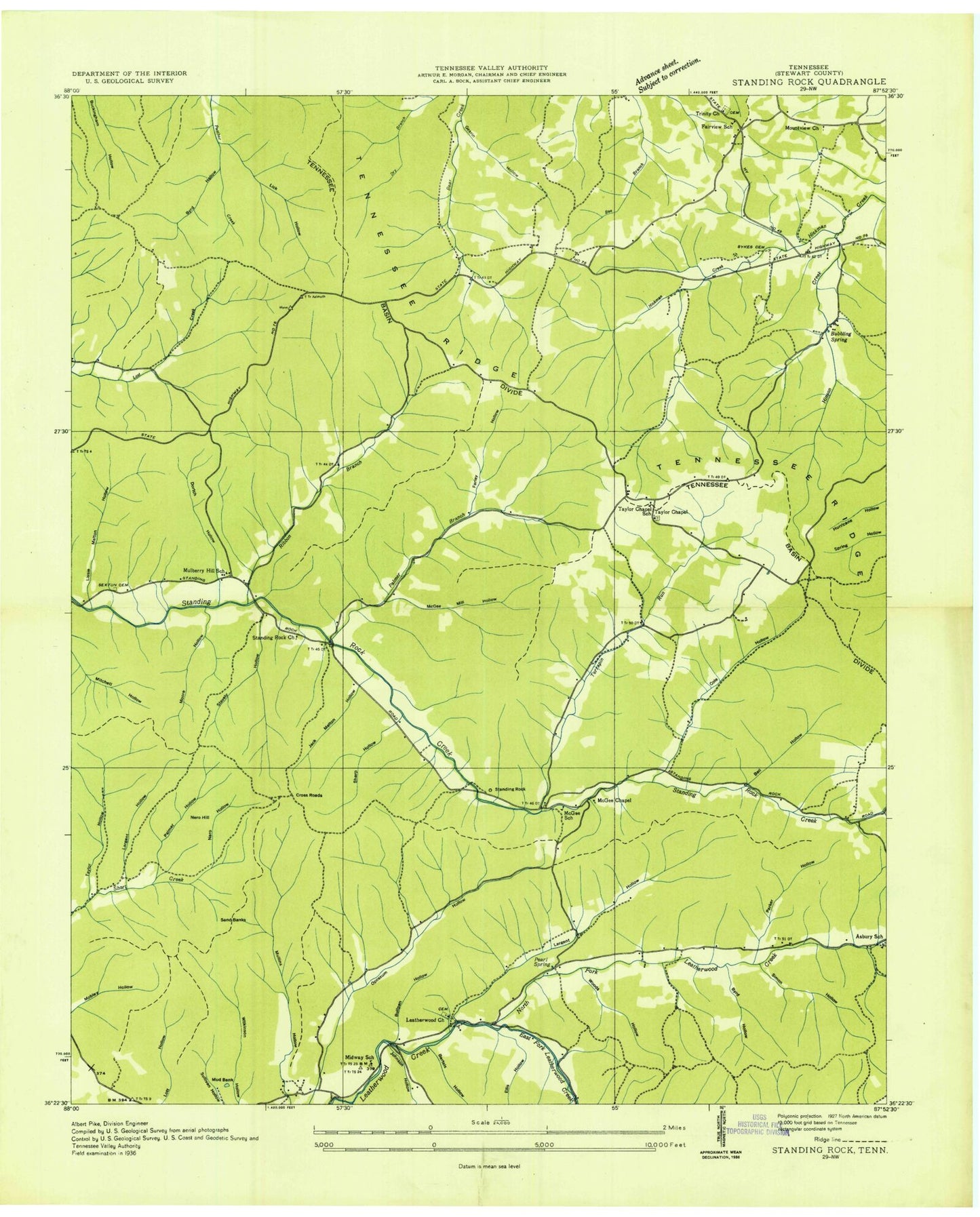 Classic USGS Standing Rock Tennessee 7.5'x7.5' Topo Map Image