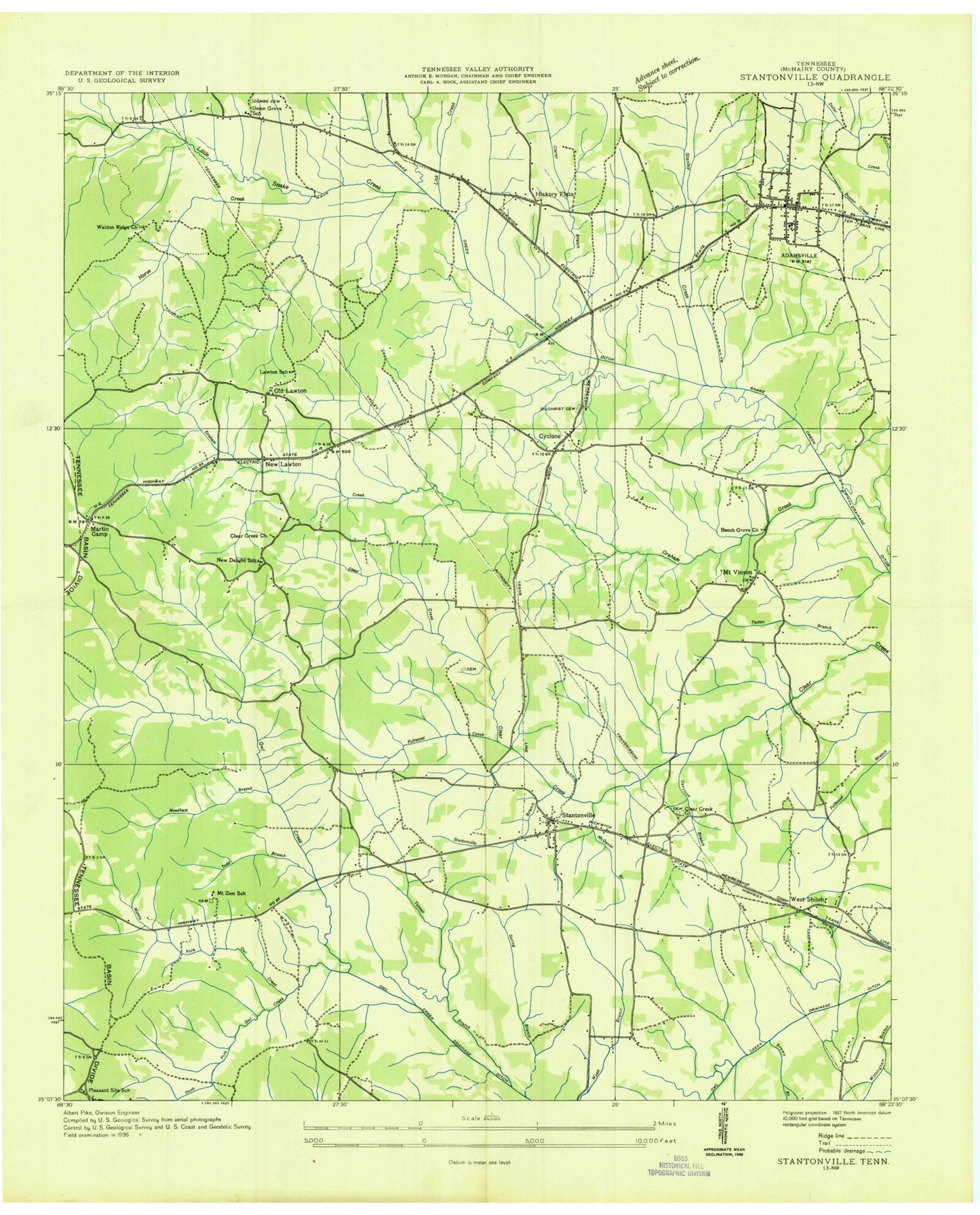 Classic USGS Stantonville Tennessee 7.5'x7.5' Topo Map Image
