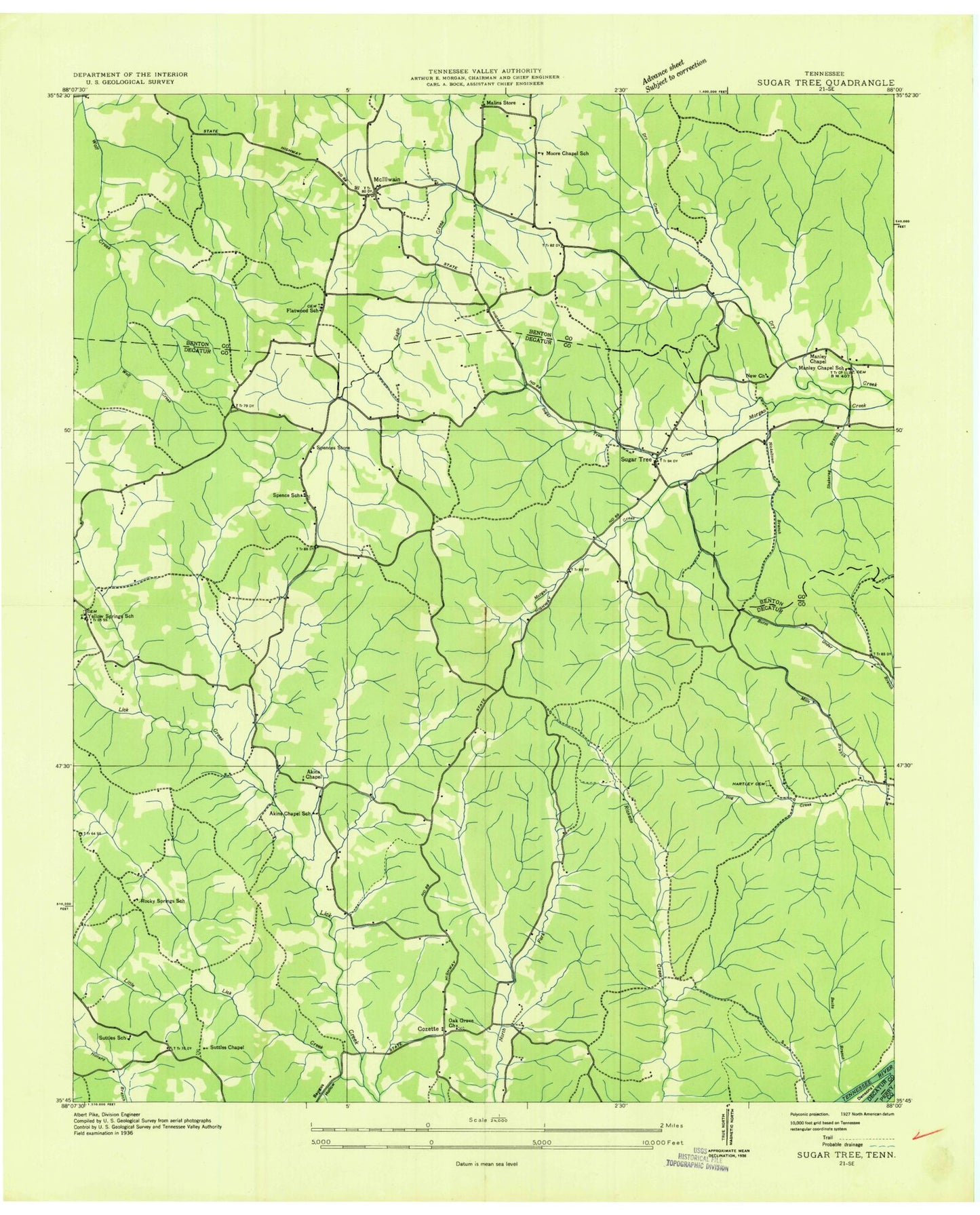 Classic USGS Sugar Tree Tennessee 7.5'x7.5' Topo Map Image