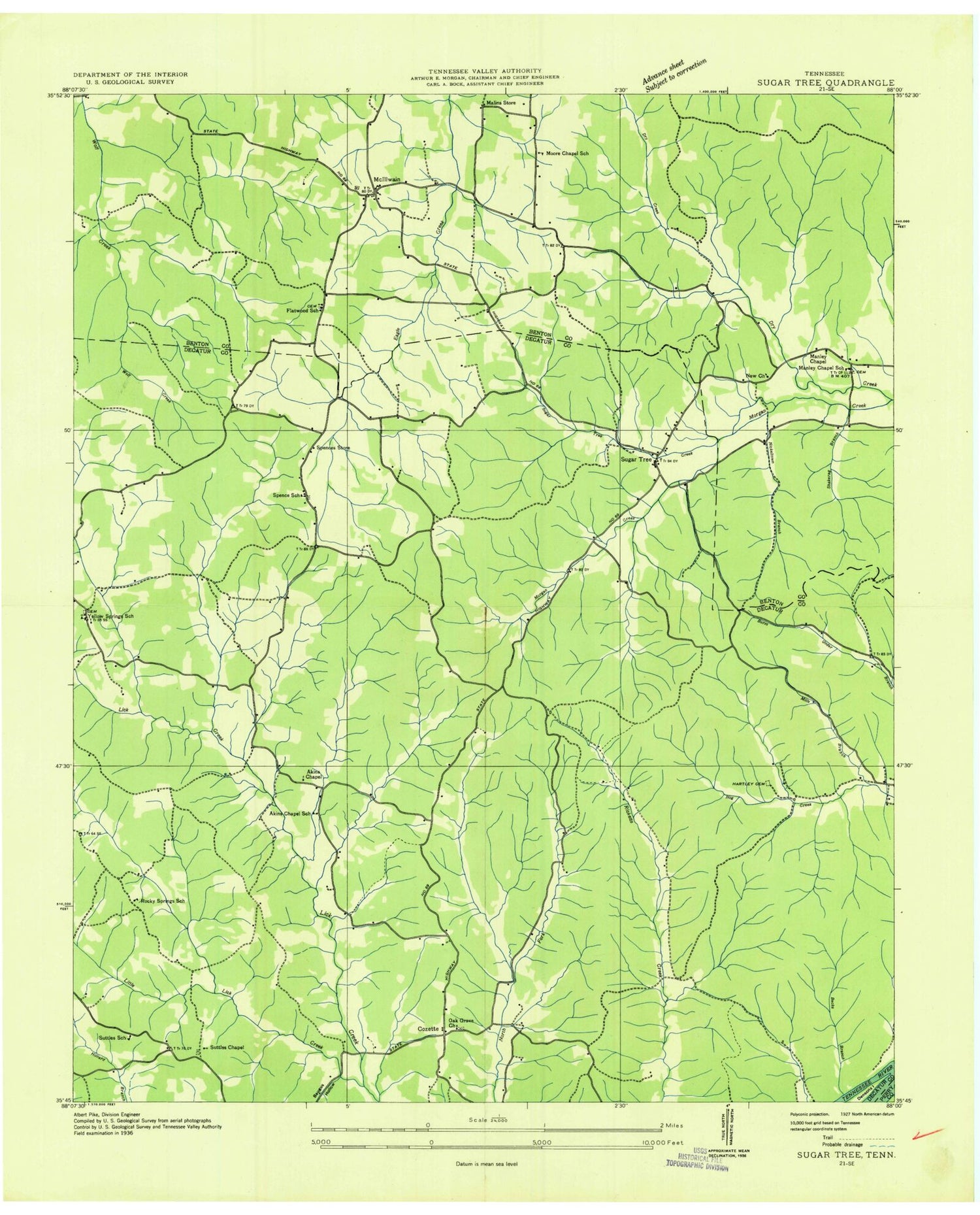 Classic USGS Sugar Tree Tennessee 7.5'x7.5' Topo Map Image