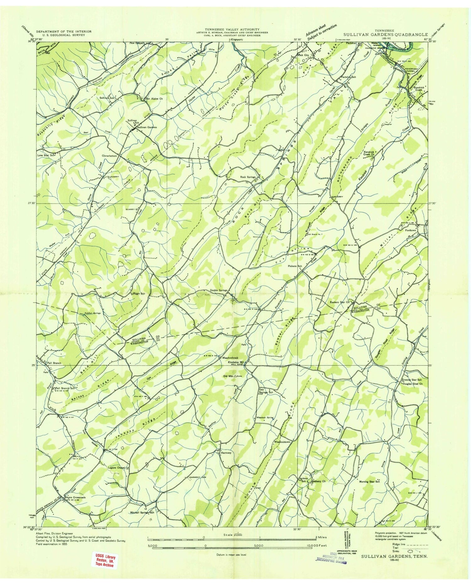 Classic USGS Sullivan Gardens Tennessee 7.5'x7.5' Topo Map Image